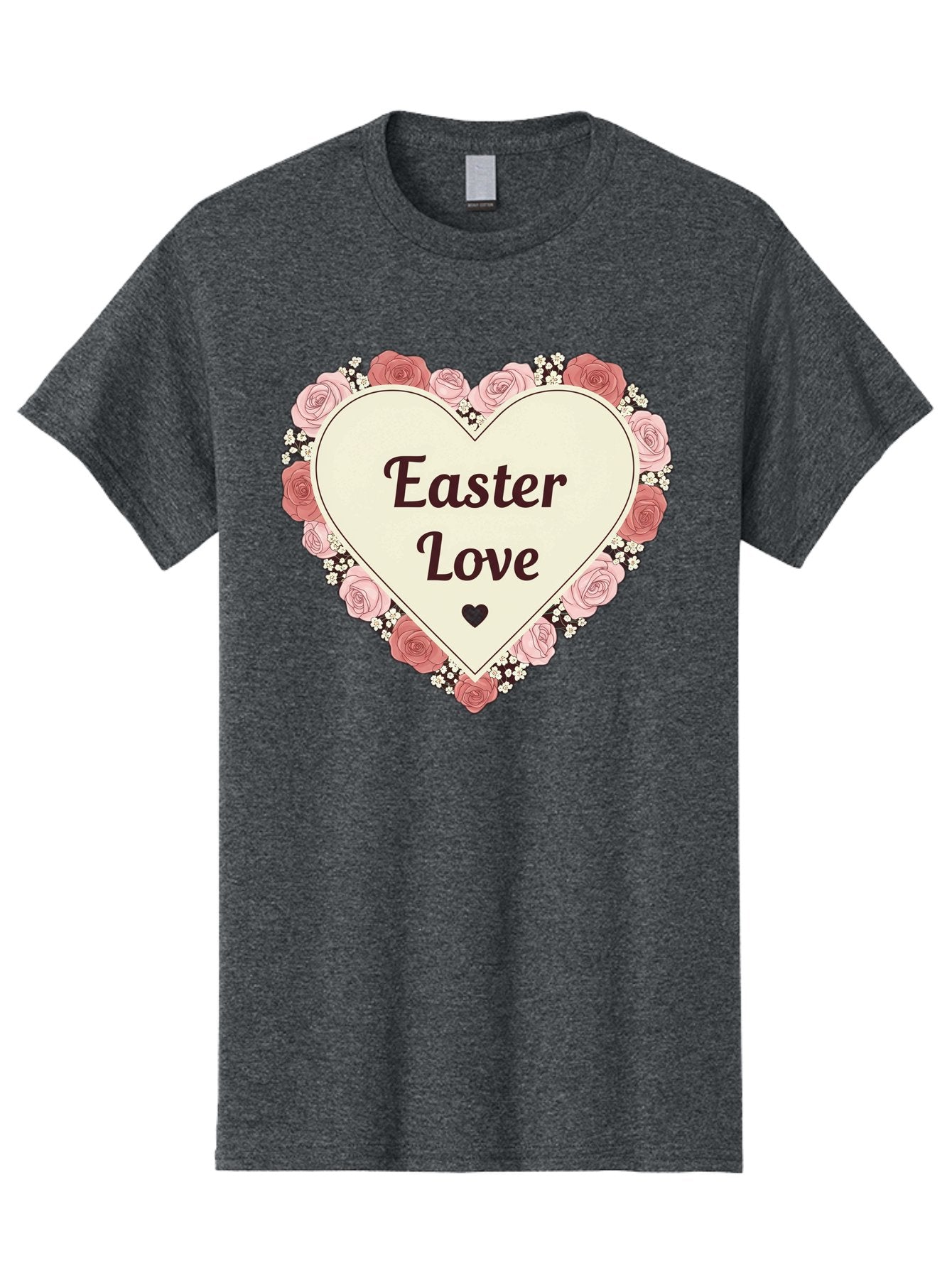 Easter-Love Men'S Graphic Tee, 100% Cotton, Comfortable Casual Summer Wear, Machine Washable, Easter Love, Heart-Shaped Frame, Pink Roses, Floral Wreath, Love Message, Small Green Heart, Easter Theme, Romantic Easter, Spring Flowers, Baa631 8