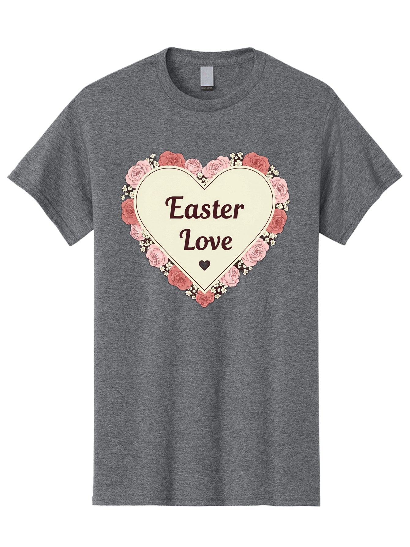 Easter-Love Men'S Graphic Tee, 100% Cotton, Comfortable Casual Summer Wear, Machine Washable, Easter Love, Heart-Shaped Frame, Pink Roses, Floral Wreath, Love Message, Small Green Heart, Easter Theme, Romantic Easter, Spring Flowers, Baa631 3