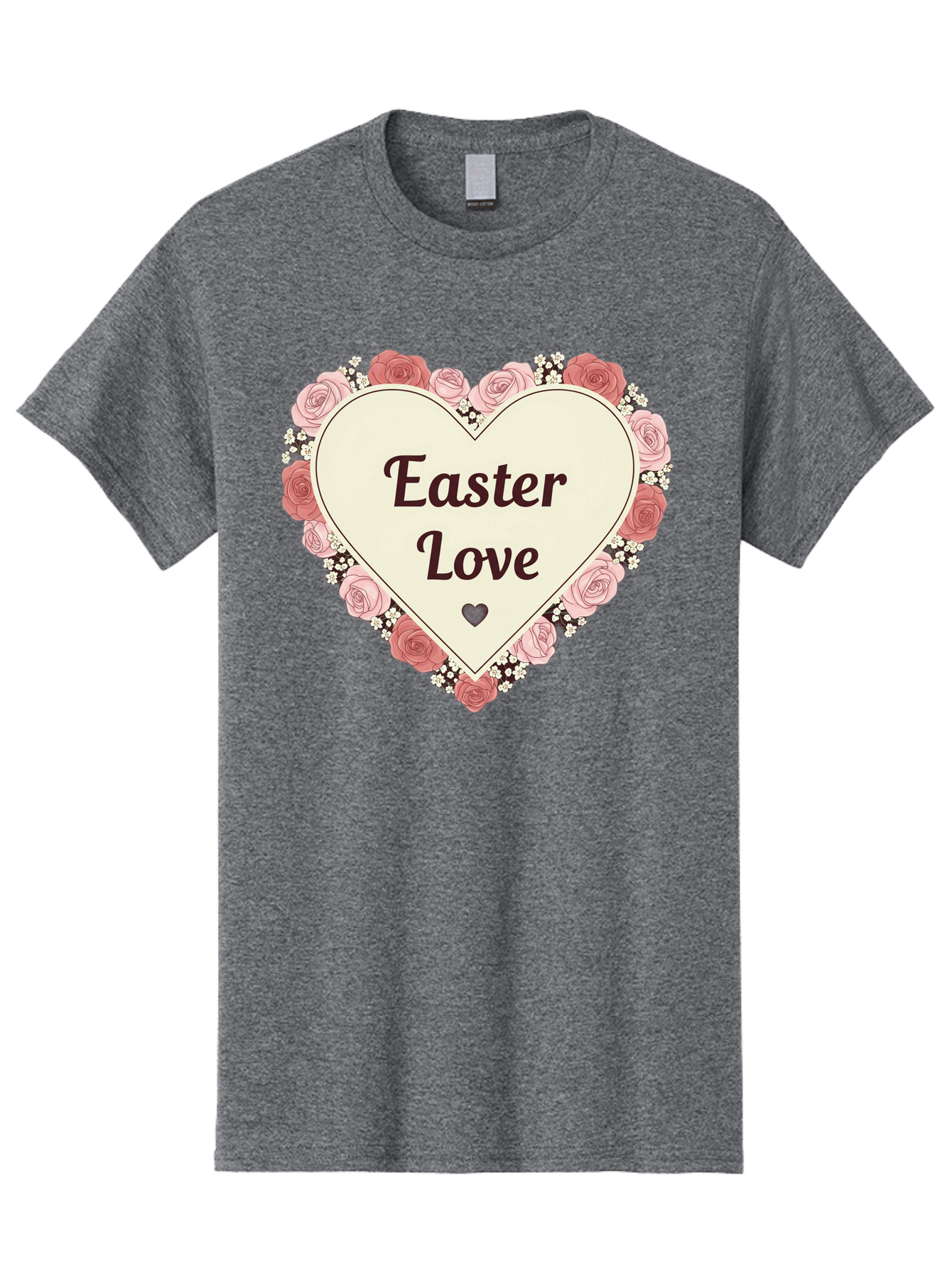 Easter-Love Men'S Graphic Tee, 100% Cotton, Comfortable Casual Summer Wear, Machine Washable, Easter Love, Heart-Shaped Frame, Pink Roses, Floral Wreath, Love Message, Small Green Heart, Easter Theme, Romantic Easter, Spring Flowers, Baa631 17