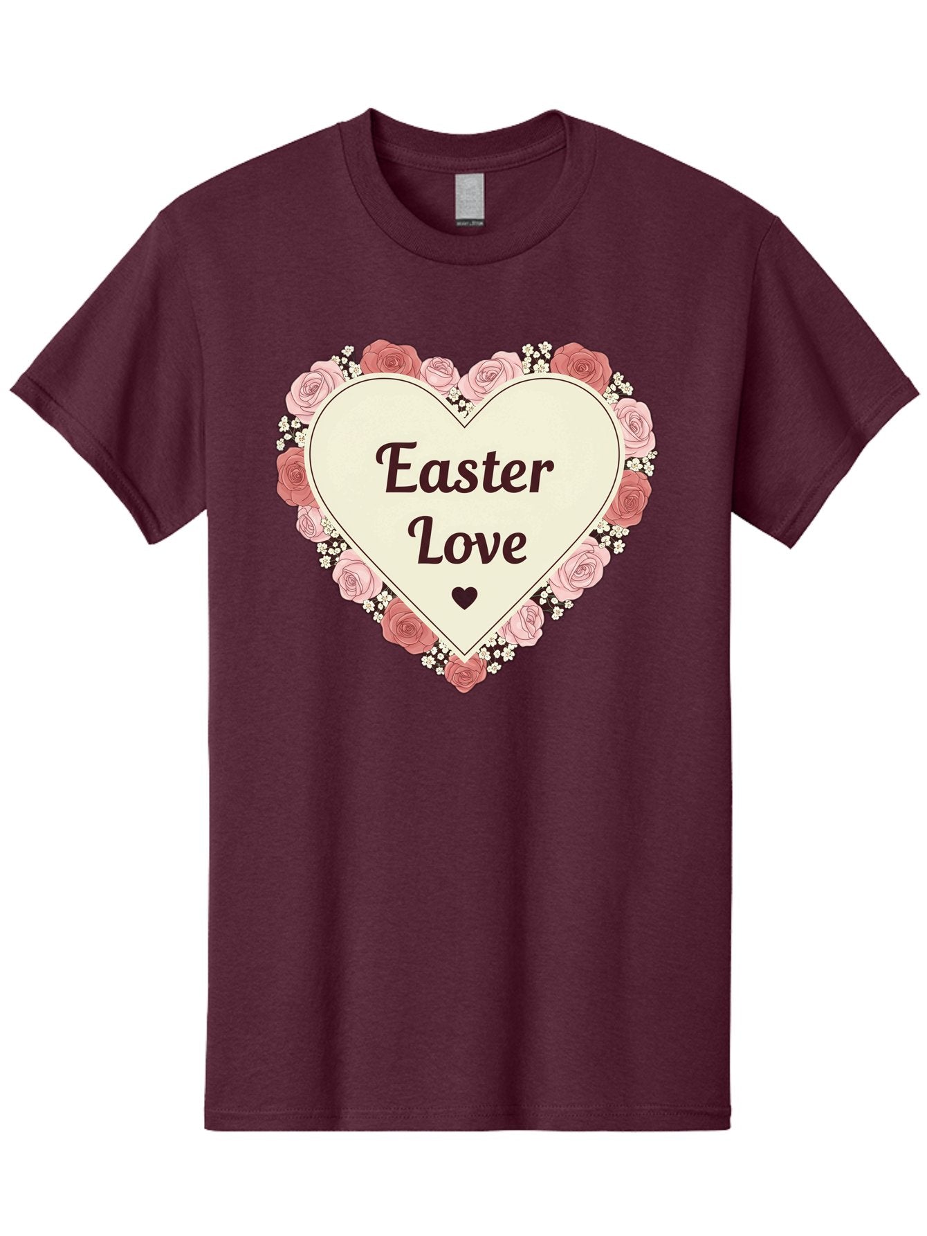 Easter-Love Men'S Graphic Tee, 100% Cotton, Comfortable Casual Summer Wear, Machine Washable, Easter Love, Heart-Shaped Frame, Pink Roses, Floral Wreath, Love Message, Small Green Heart, Easter Theme, Romantic Easter, Spring Flowers, Baa631 15