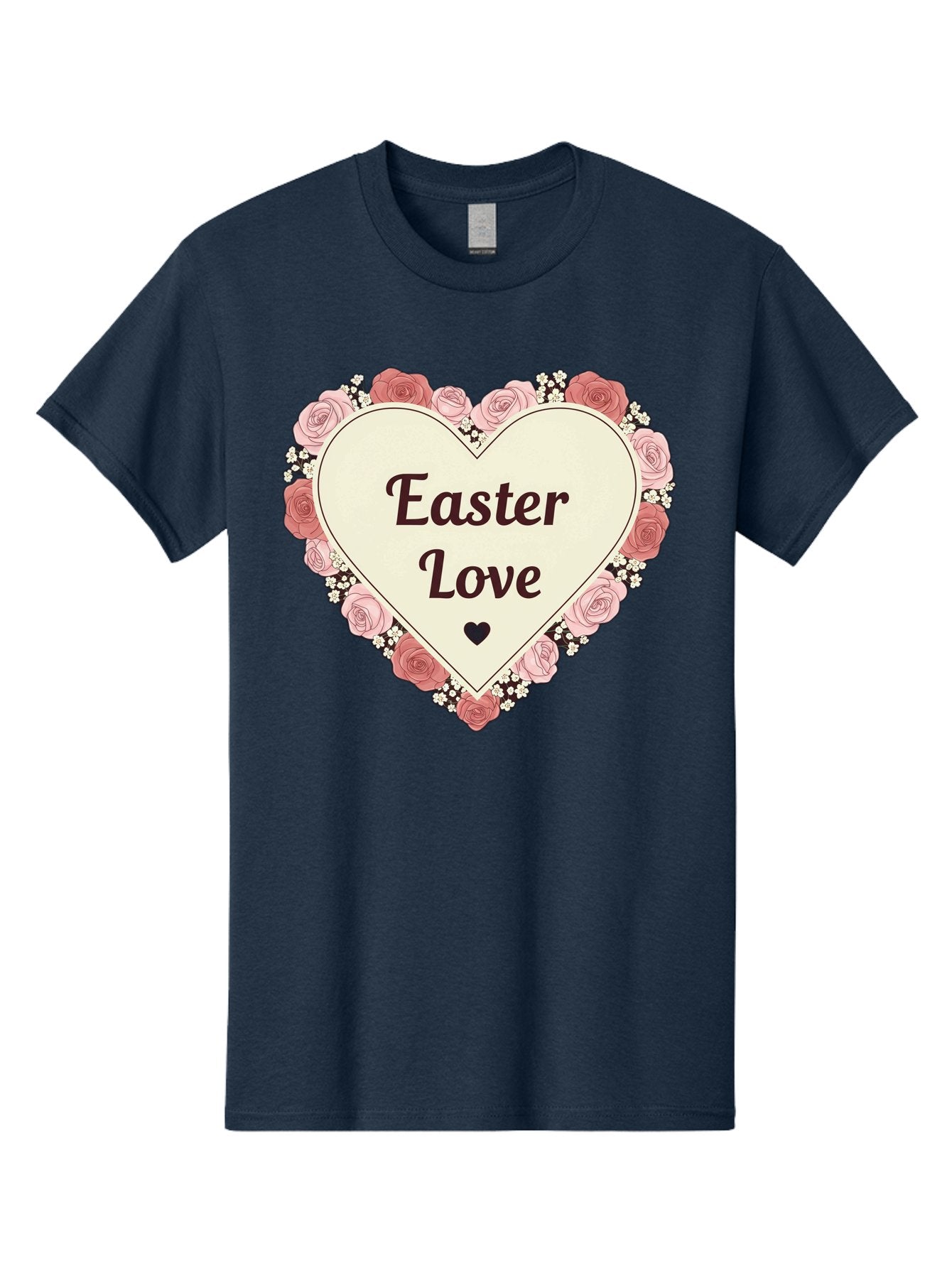 Easter-Love Men'S Graphic Tee, 100% Cotton, Comfortable Casual Summer Wear, Machine Washable, Easter Love, Heart-Shaped Frame, Pink Roses, Floral Wreath, Love Message, Small Green Heart, Easter Theme, Romantic Easter, Spring Flowers, Baa631