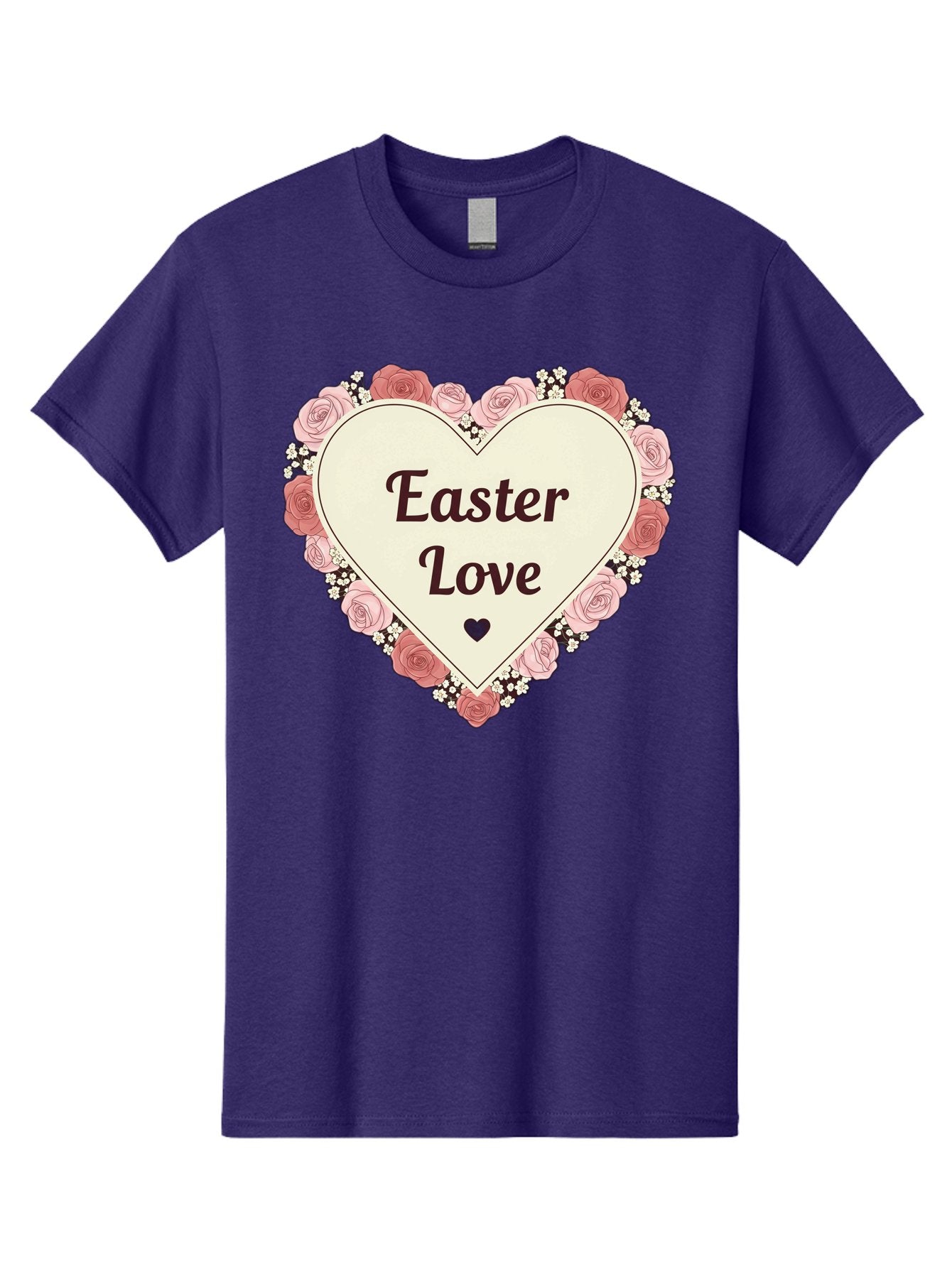 Easter-Love Men'S Graphic Tee, 100% Cotton, Comfortable Casual Summer Wear, Machine Washable, Easter Love, Heart-Shaped Frame, Pink Roses, Floral Wreath, Love Message, Small Green Heart, Easter Theme, Romantic Easter, Spring Flowers, Baa631 11