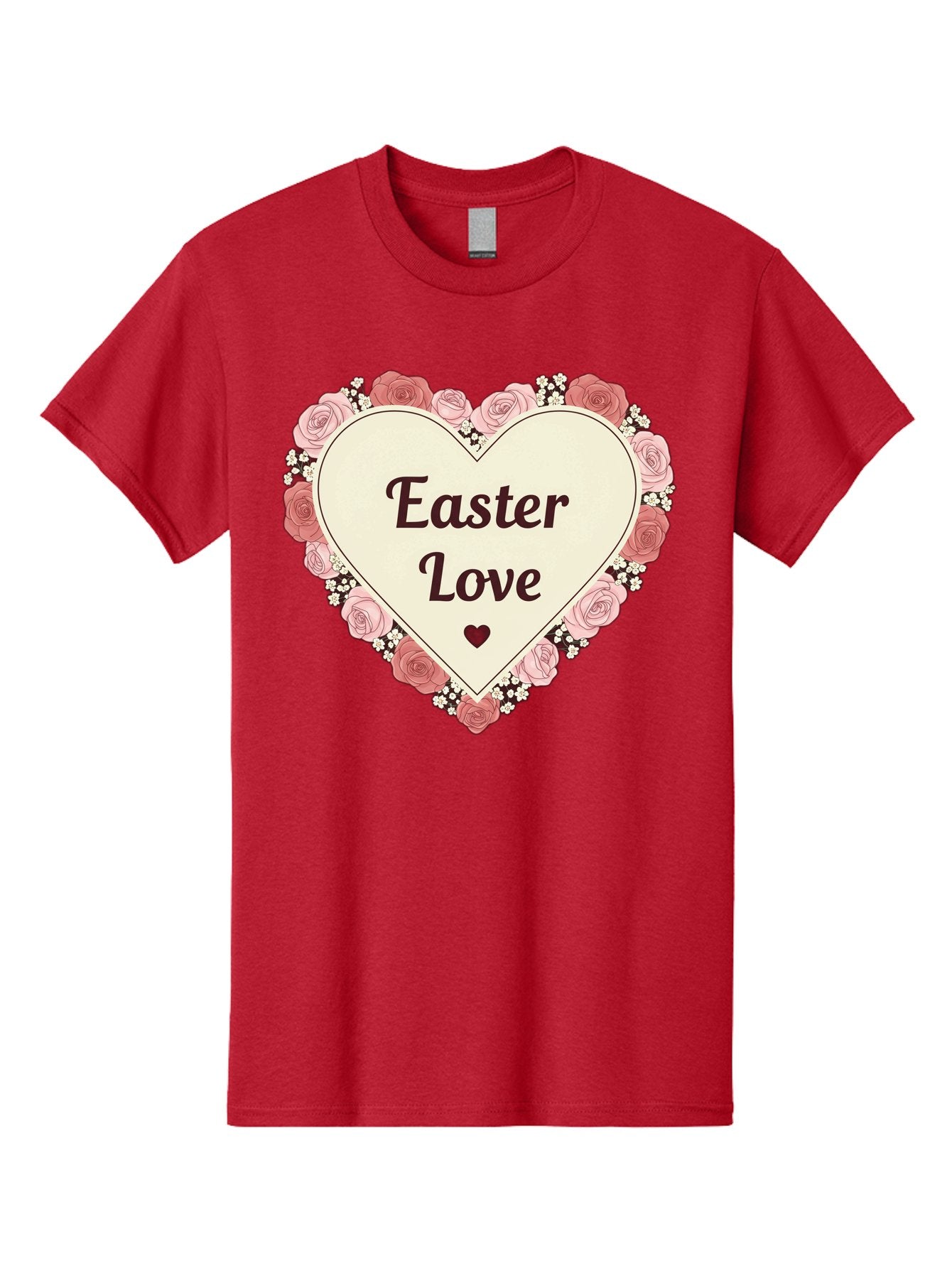 Easter-Love Men'S Graphic Tee, 100% Cotton, Comfortable Casual Summer Wear, Machine Washable, Easter Love, Heart-Shaped Frame, Pink Roses, Floral Wreath, Love Message, Small Green Heart, Easter Theme, Romantic Easter, Spring Flowers, Baa631 7