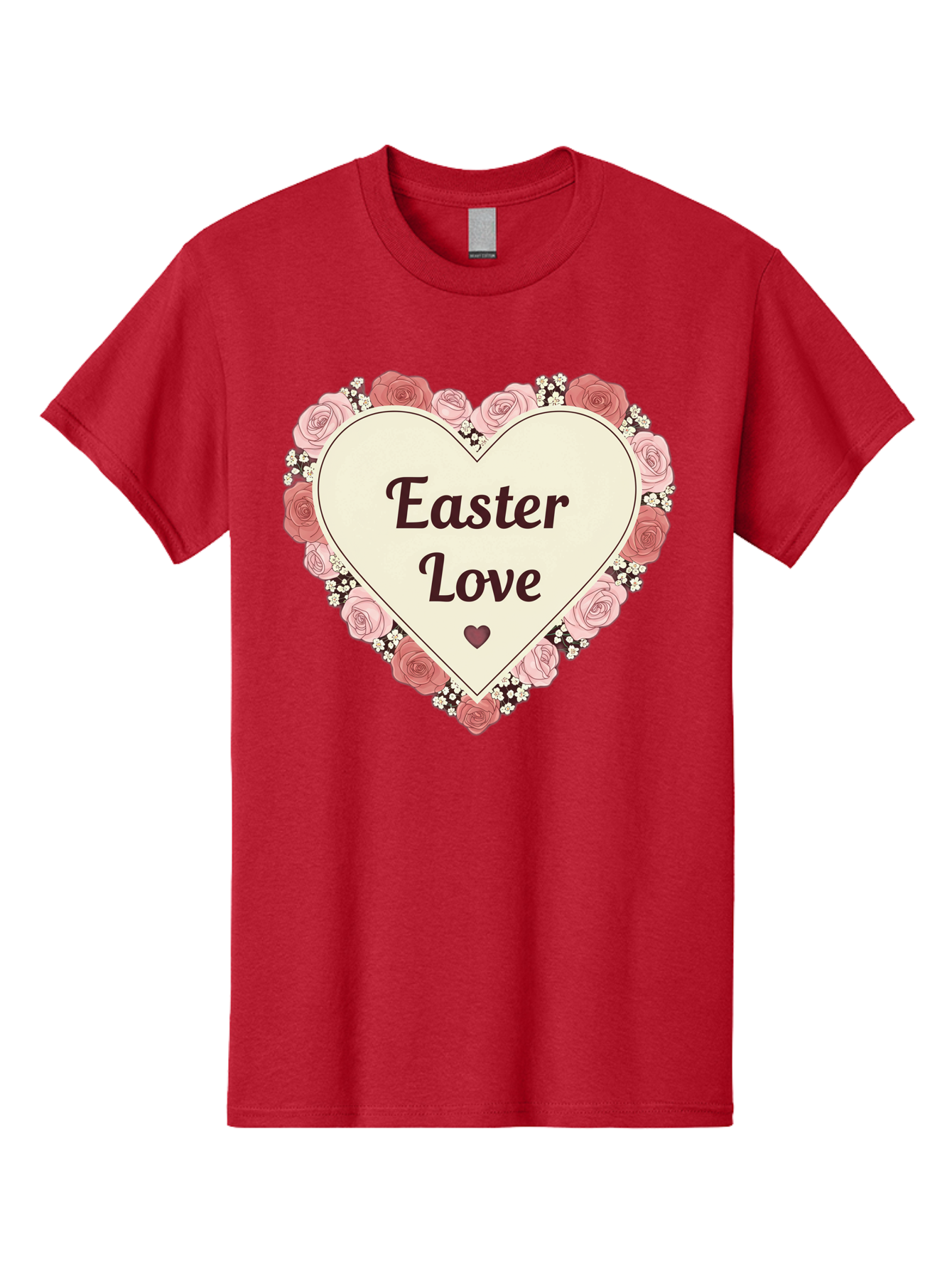 Easter-Love Men'S Graphic Tee, 100% Cotton, Comfortable Casual Summer Wear, Machine Washable, Easter Love, Heart-Shaped Frame, Pink Roses, Floral Wreath, Love Message, Small Green Heart, Easter Theme, Romantic Easter, Spring Flowers, Baa631 25