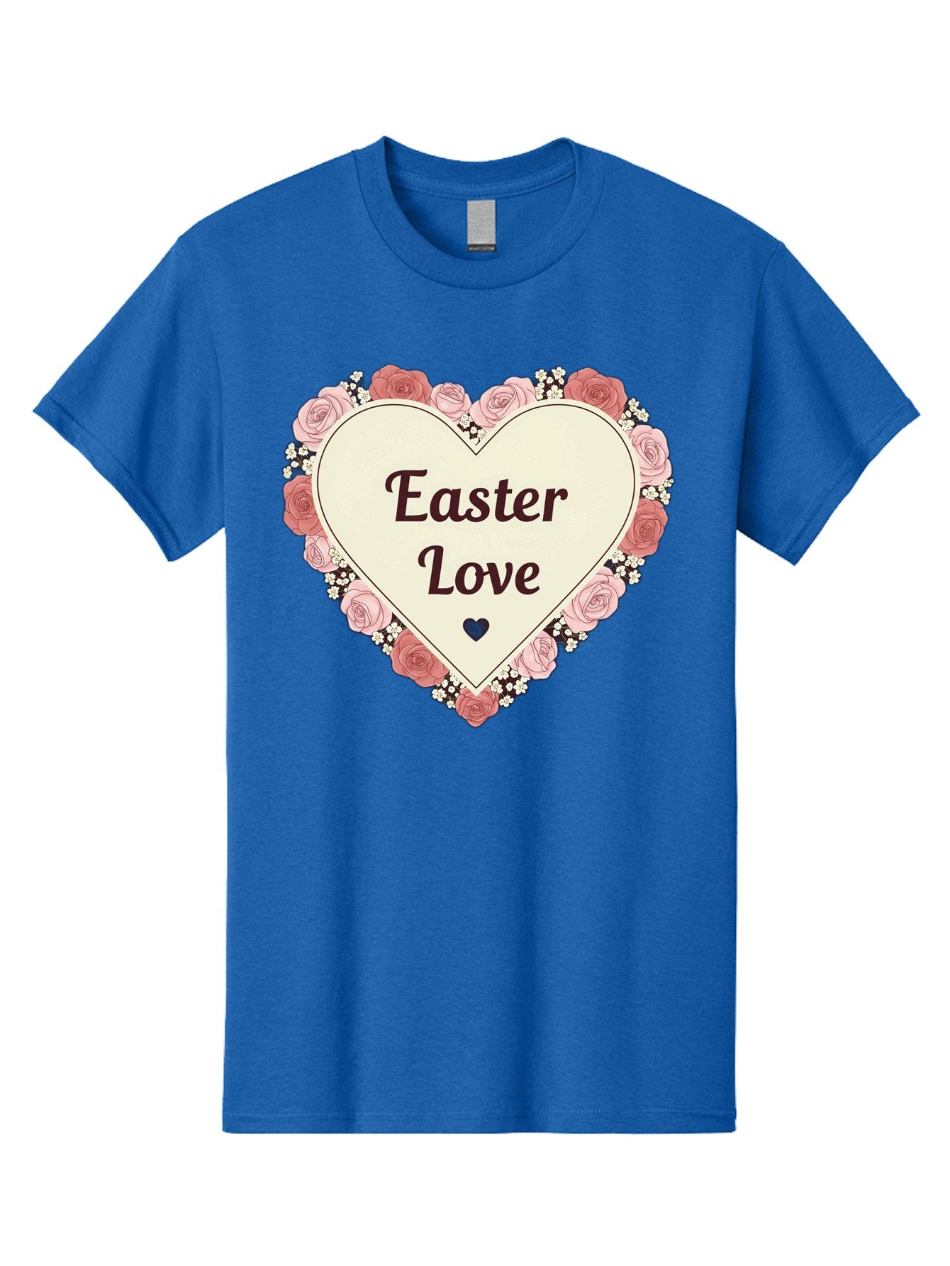 Easter-Love Men'S Graphic Tee, 100% Cotton, Comfortable Casual Summer Wear, Machine Washable, Easter Love, Heart-Shaped Frame, Pink Roses, Floral Wreath, Love Message, Small Green Heart, Easter Theme, Romantic Easter, Spring Flowers, Baa631 13