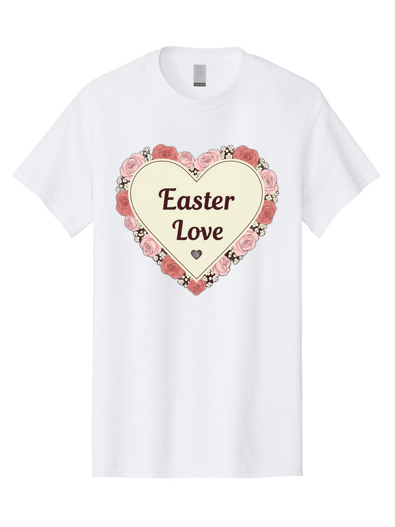 Easter-Love Men'S Graphic Tee, 100% Cotton, Comfortable Casual Summer Wear, Machine Washable, Easter Love, Heart-Shaped Frame, Pink Roses, Floral Wreath, Love Message, Small Green Heart, Easter Theme, Romantic Easter, Spring Flowers, Baa631 12