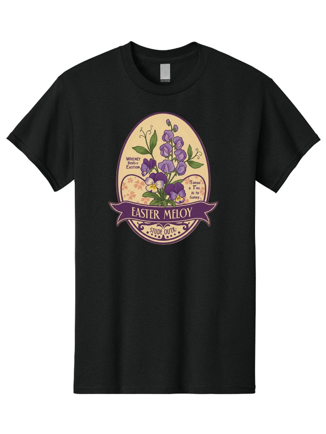 Easter-Meloy Men'S Graphic Tee, 100% Cotton, Comfortable Casual Summer Wear, Machine Washable, Purple Violets, Easter Flowers, Floral Illustration, Vintage Design, Easter Meloy, Poetic Verse, Blooming Flowers, Floral Arrangement, Baa632 10