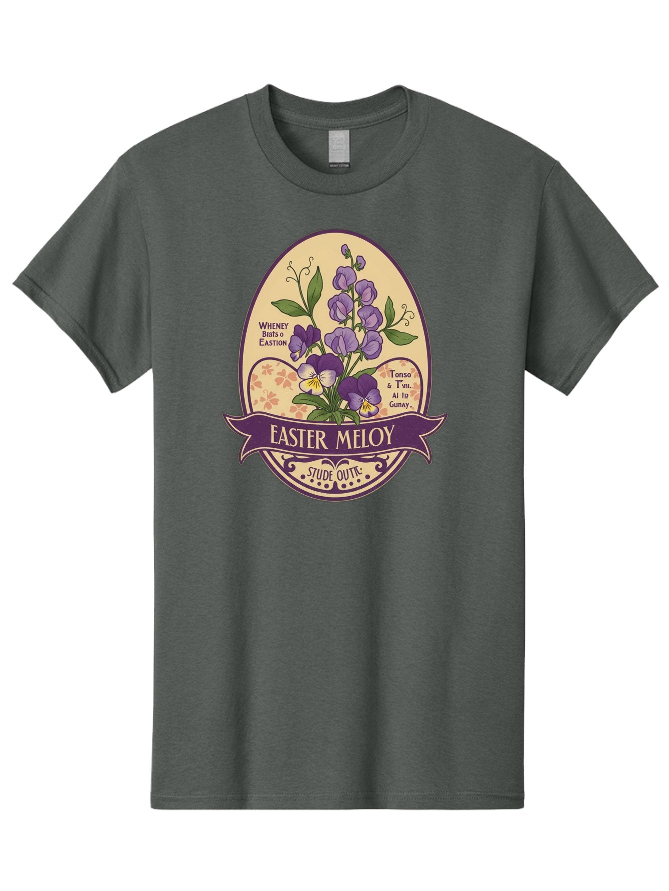 Easter-Meloy Men'S Graphic Tee, 100% Cotton, Comfortable Casual Summer Wear, Machine Washable, Purple Violets, Easter Flowers, Floral Illustration, Vintage Design, Easter Meloy, Poetic Verse, Blooming Flowers, Floral Arrangement, Baa632 5