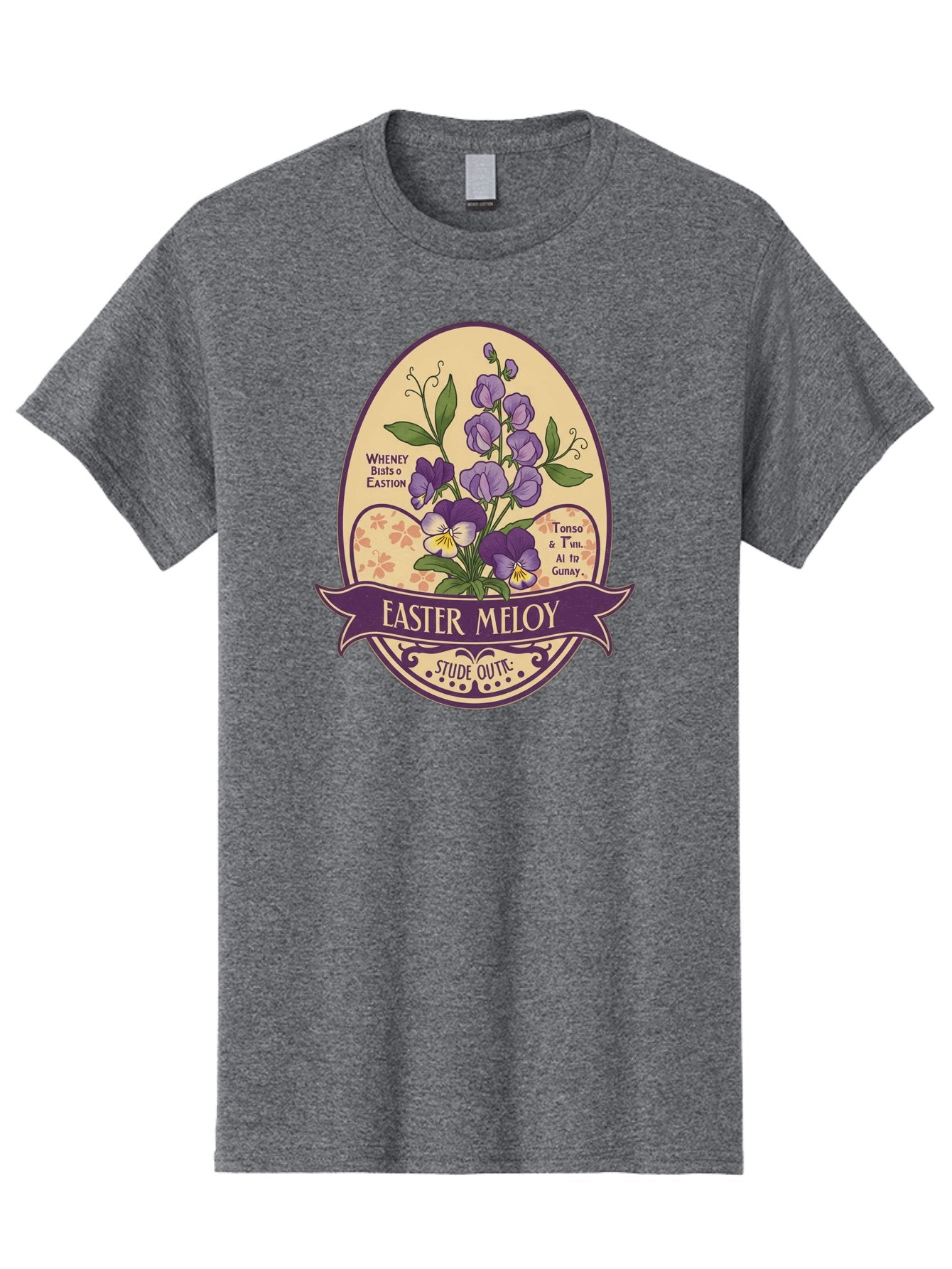 Easter-Meloy Men'S Graphic Tee, 100% Cotton, Comfortable Casual Summer Wear, Machine Washable, Purple Violets, Easter Flowers, Floral Illustration, Vintage Design, Easter Meloy, Poetic Verse, Blooming Flowers, Floral Arrangement, Baa632 14