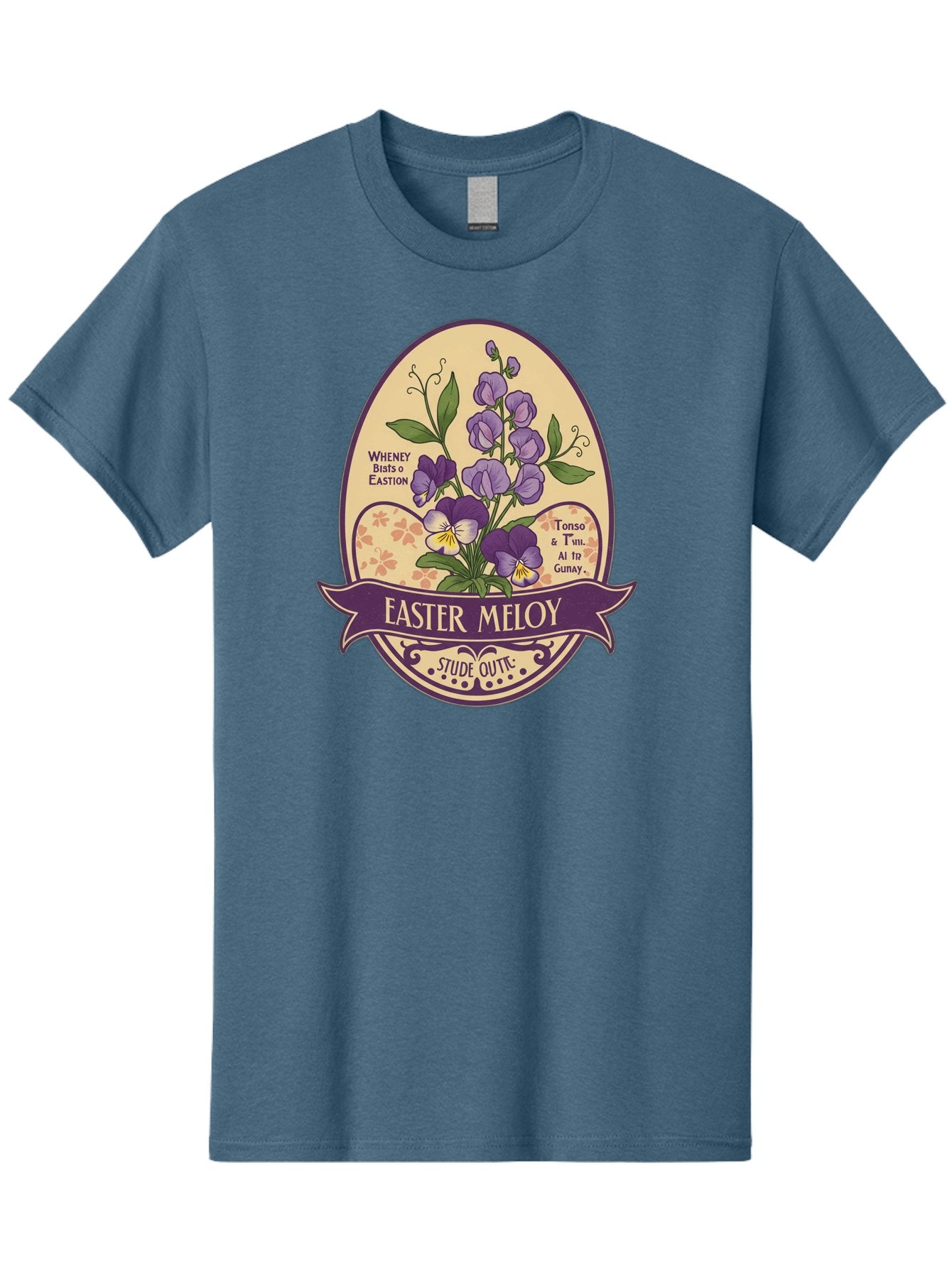 Easter-Meloy Men'S Graphic Tee, 100% Cotton, Comfortable Casual Summer Wear, Machine Washable, Purple Violets, Easter Flowers, Floral Illustration, Vintage Design, Easter Meloy, Poetic Verse, Blooming Flowers, Floral Arrangement, Baa632 11