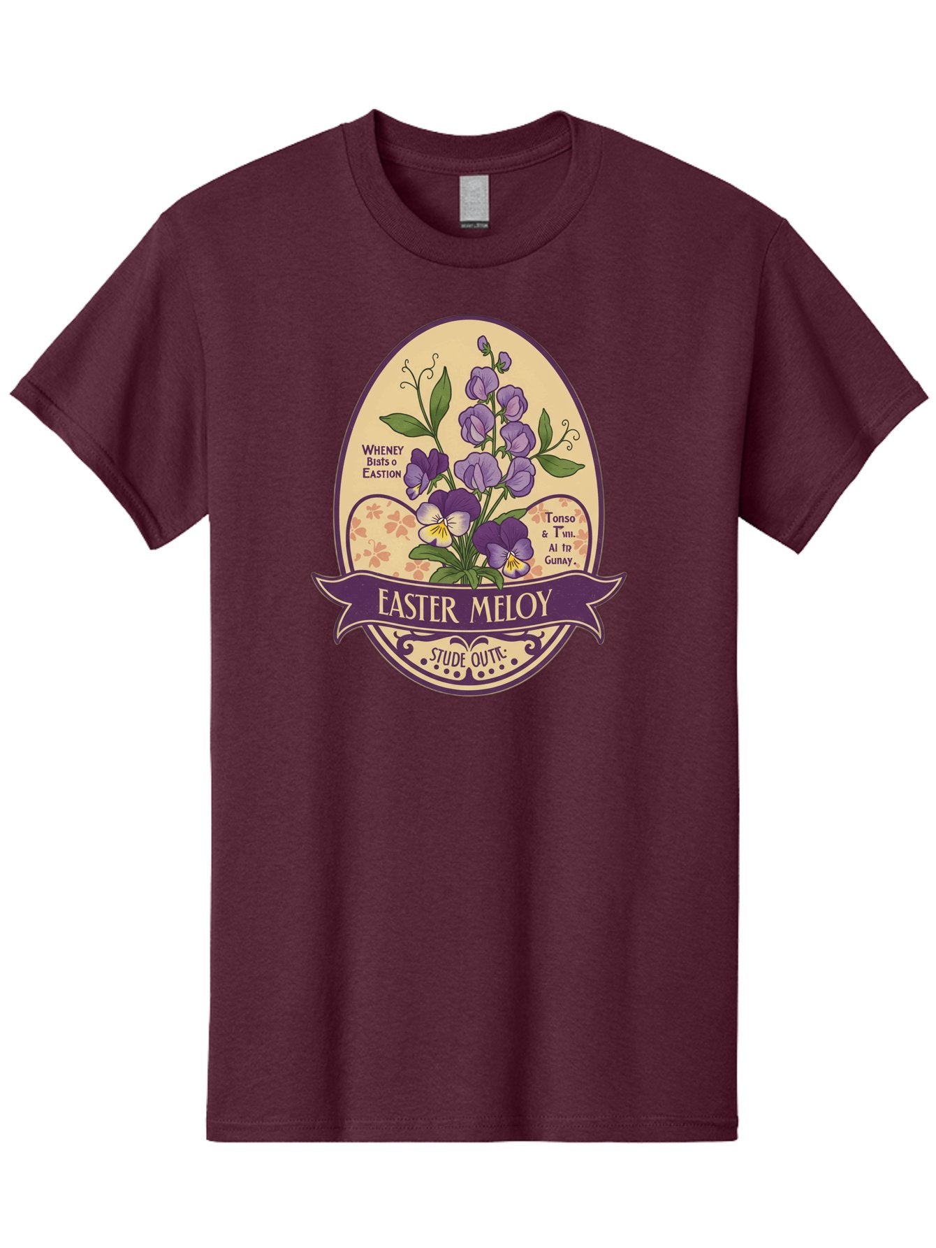 Easter-Meloy Men'S Graphic Tee, 100% Cotton, Comfortable Casual Summer Wear, Machine Washable, Purple Violets, Easter Flowers, Floral Illustration, Vintage Design, Easter Meloy, Poetic Verse, Blooming Flowers, Floral Arrangement, Baa632 15