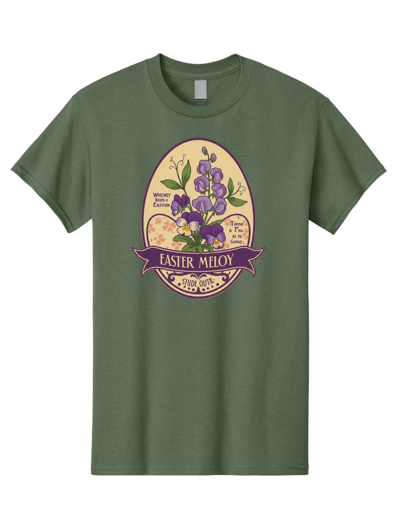 Easter-Meloy Men'S Graphic Tee, 100% Cotton, Comfortable Casual Summer Wear, Machine Washable, Purple Violets, Easter Flowers, Floral Illustration, Vintage Design, Easter Meloy, Poetic Verse, Blooming Flowers, Floral Arrangement, Baa632
