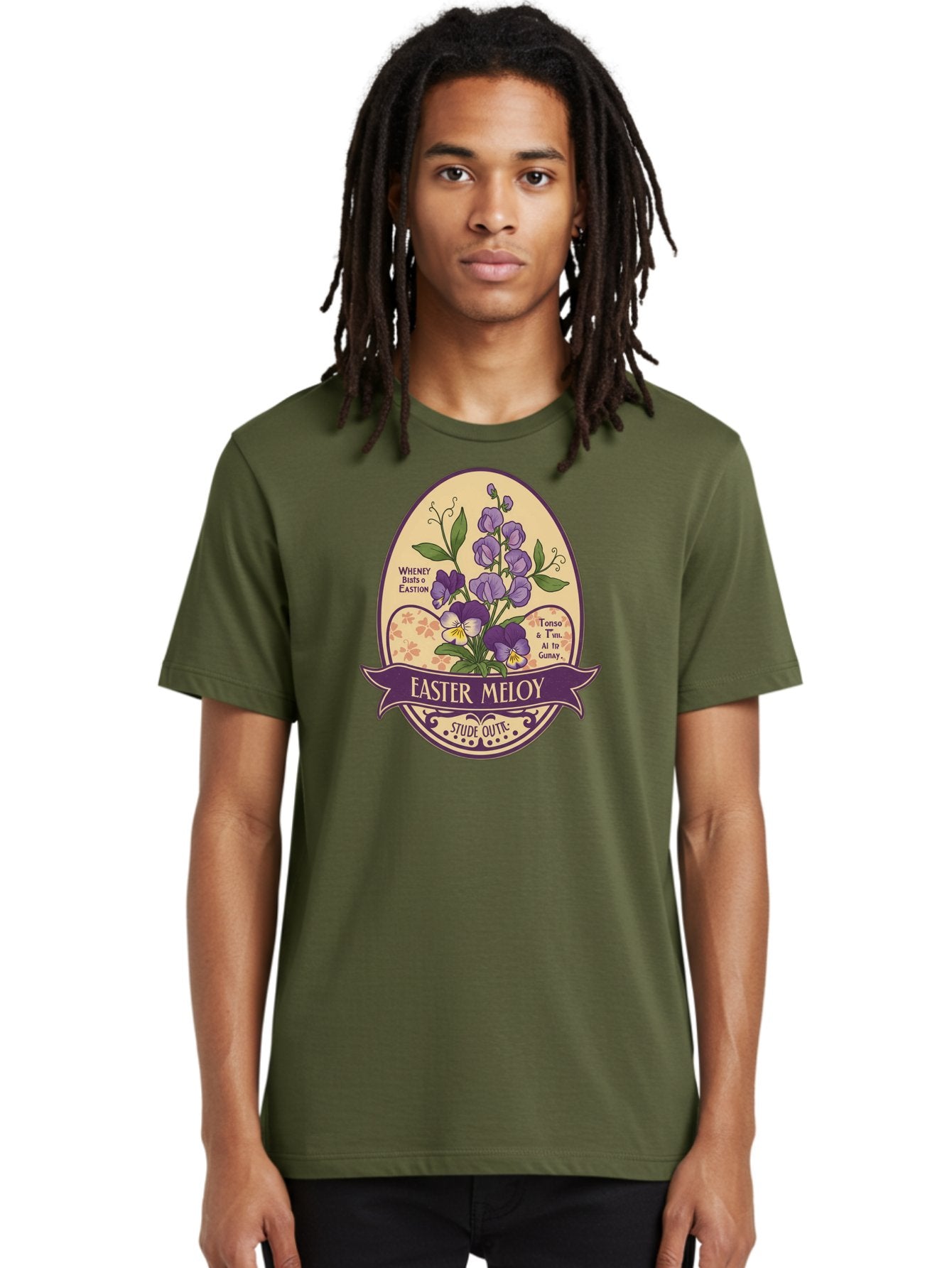 Easter-Meloy Men'S Graphic Tee, 100% Cotton, Comfortable Casual Summer Wear, Machine Washable, Purple Violets, Easter Flowers, Floral Illustration, Vintage Design, Easter Meloy, Poetic Verse, Blooming Flowers, Floral Arrangement, Baa632 19