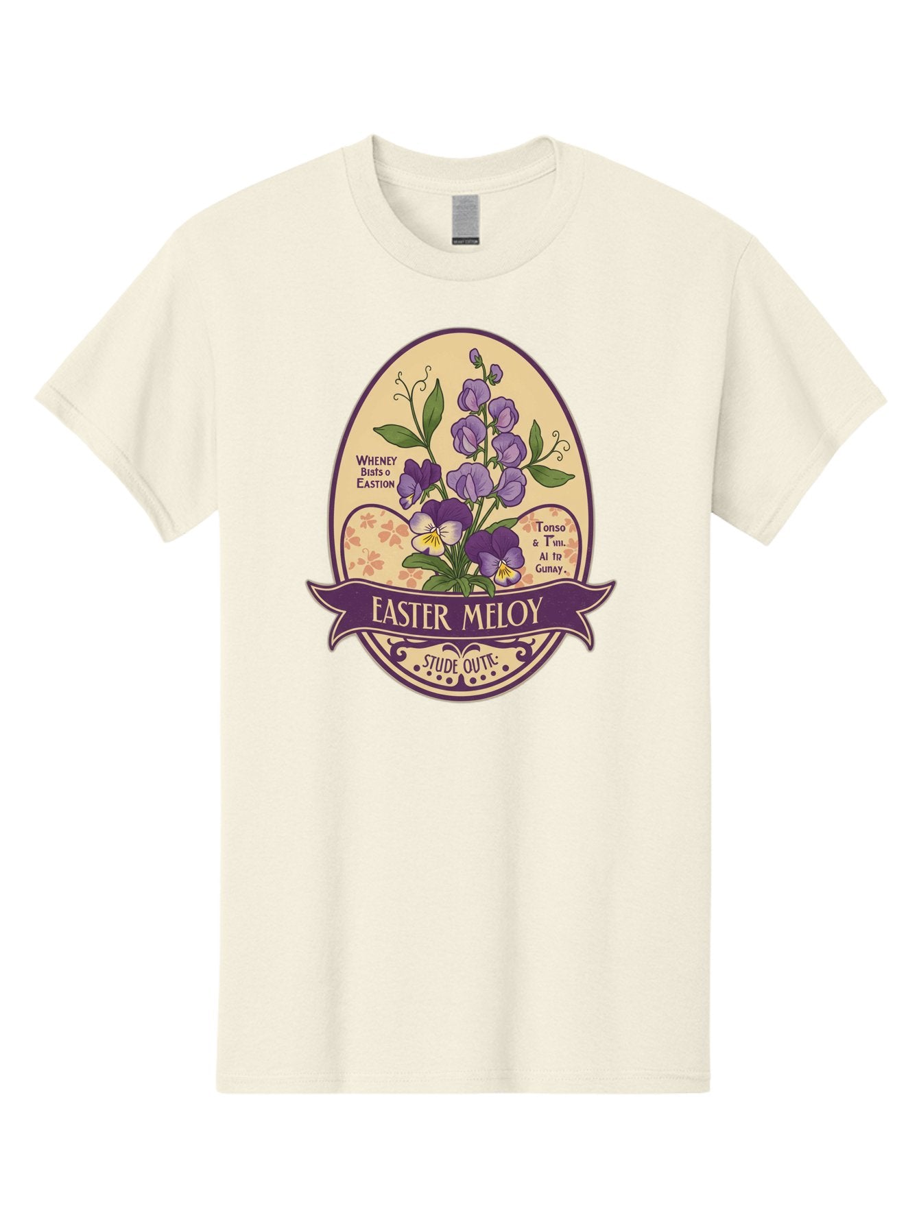 Easter-Meloy Men'S Graphic Tee, 100% Cotton, Comfortable Casual Summer Wear, Machine Washable, Purple Violets, Easter Flowers, Floral Illustration, Vintage Design, Easter Meloy, Poetic Verse, Blooming Flowers, Floral Arrangement, Baa632 9