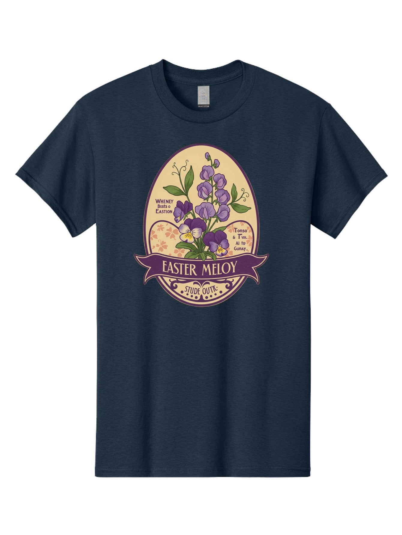 Easter-Meloy Men'S Graphic Tee, 100% Cotton, Comfortable Casual Summer Wear, Machine Washable, Purple Violets, Easter Flowers, Floral Illustration, Vintage Design, Easter Meloy, Poetic Verse, Blooming Flowers, Floral Arrangement, Baa632 6