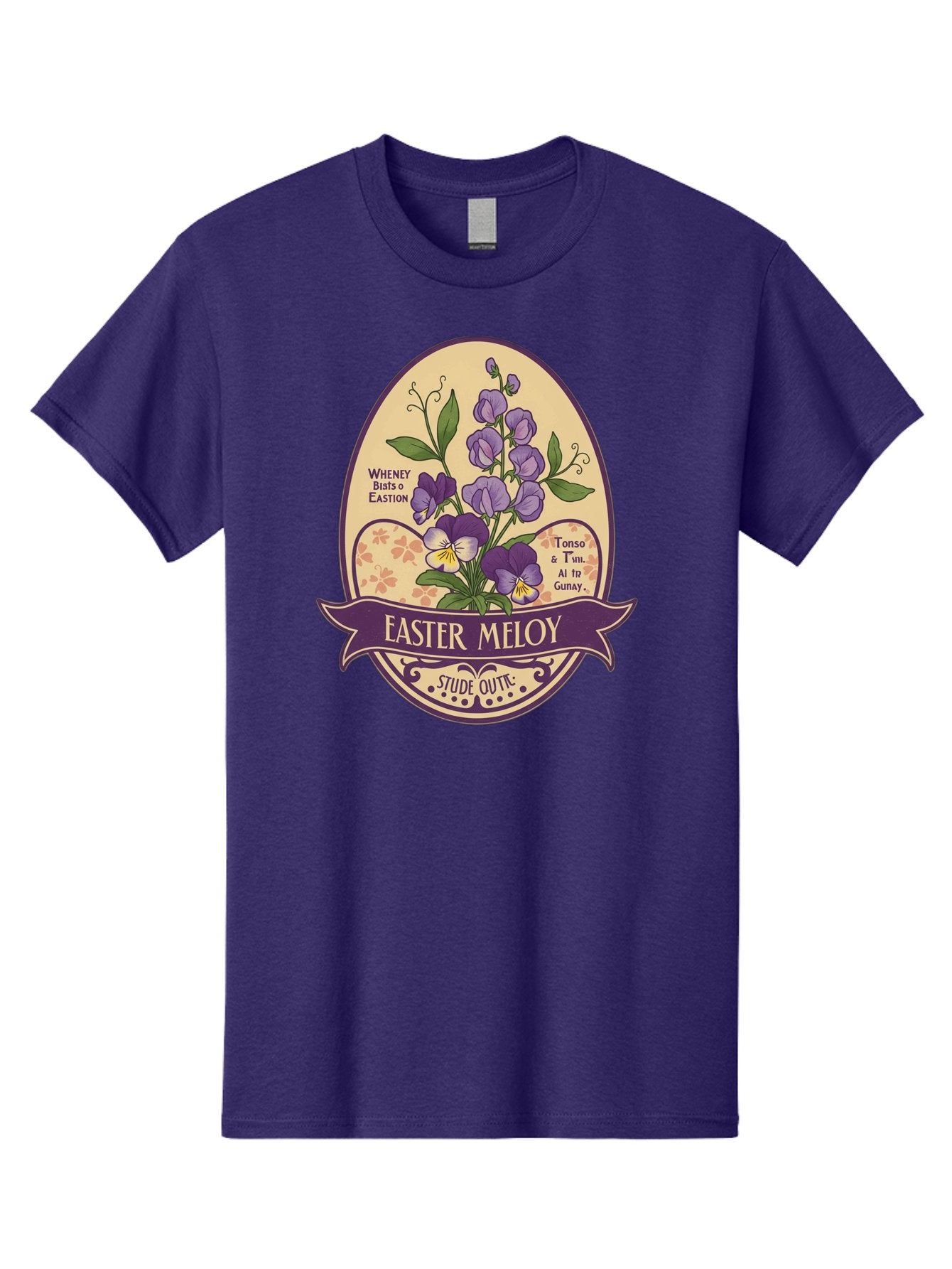 Easter-Meloy Men'S Graphic Tee, 100% Cotton, Comfortable Casual Summer Wear, Machine Washable, Purple Violets, Easter Flowers, Floral Illustration, Vintage Design, Easter Meloy, Poetic Verse, Blooming Flowers, Floral Arrangement, Baa632 12