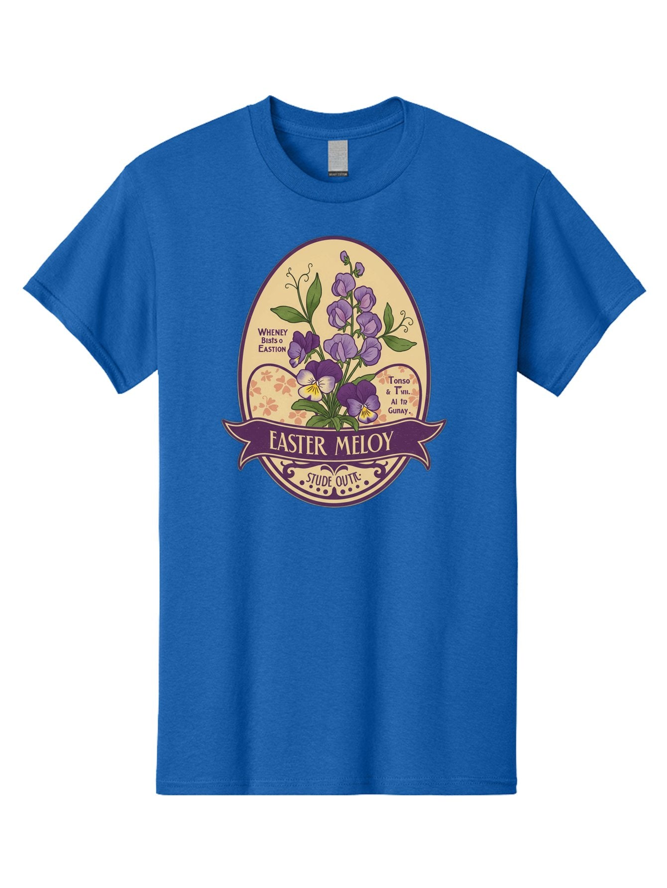 Easter-Meloy Men'S Graphic Tee, 100% Cotton, Comfortable Casual Summer Wear, Machine Washable, Purple Violets, Easter Flowers, Floral Illustration, Vintage Design, Easter Meloy, Poetic Verse, Blooming Flowers, Floral Arrangement, Baa632 8