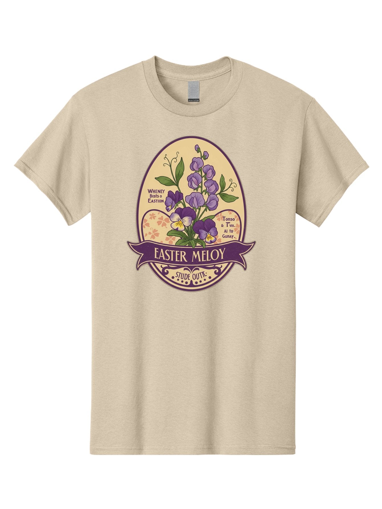 Easter-Meloy Men'S Graphic Tee, 100% Cotton, Comfortable Casual Summer Wear, Machine Washable, Purple Violets, Easter Flowers, Floral Illustration, Vintage Design, Easter Meloy, Poetic Verse, Blooming Flowers, Floral Arrangement, Baa632 7
