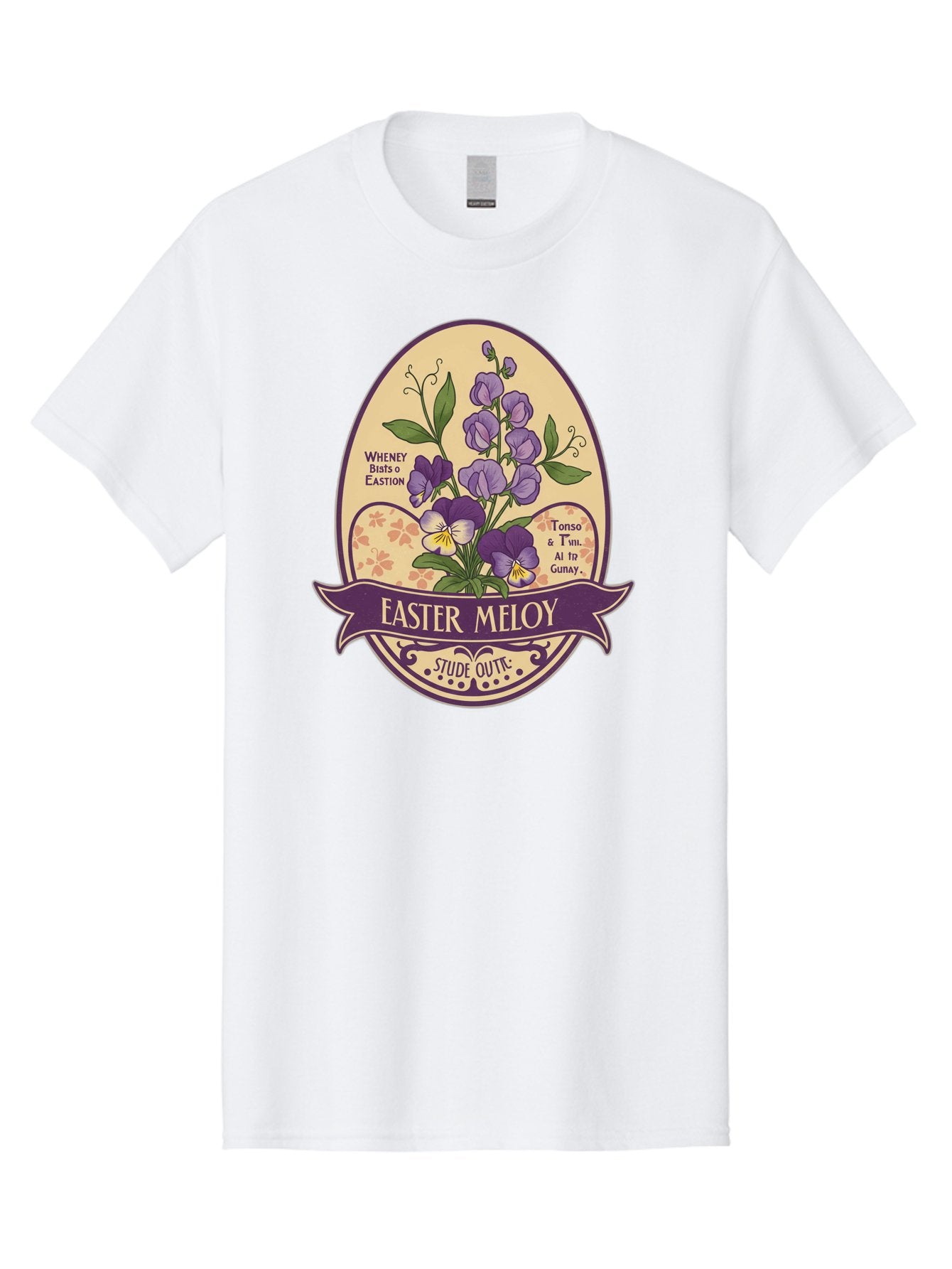 Easter-Meloy Men'S Graphic Tee, 100% Cotton, Comfortable Casual Summer Wear, Machine Washable, Purple Violets, Easter Flowers, Floral Illustration, Vintage Design, Easter Meloy, Poetic Verse, Blooming Flowers, Floral Arrangement, Baa632