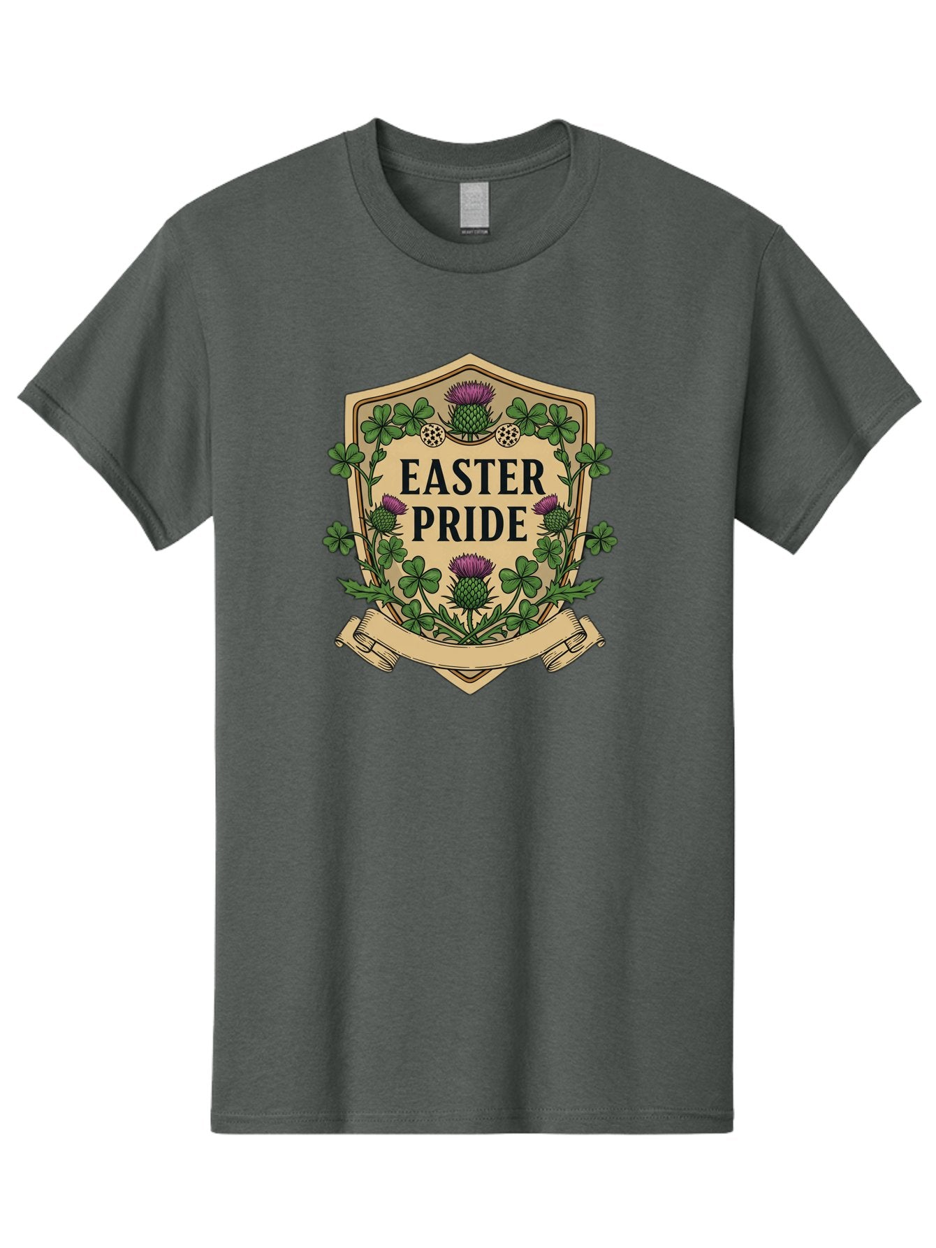 Easter-Pride Men'S Graphic Tee, 100% Cotton, Comfortable Casual Summer Wear, Machine Washable, Shamrocks, Purple Thistles, Easter Flowers, Floral Wreath, Vintage Badge, Easter Theme, Celtic Symbols, Festive Design, Spring Flowers Baa633 6