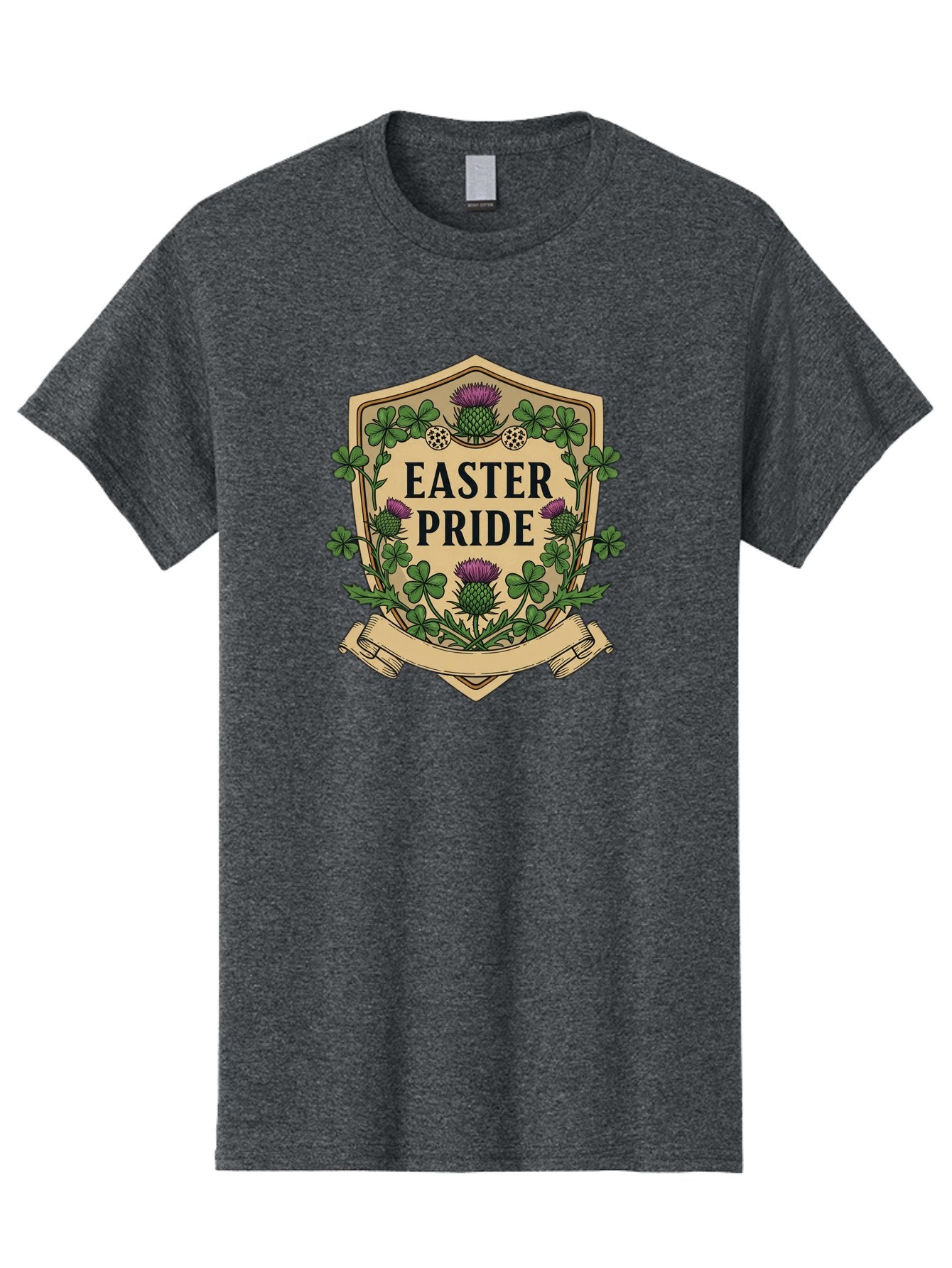 Easter-Pride Men'S Graphic Tee, 100% Cotton, Comfortable Casual Summer Wear, Machine Washable, Shamrocks, Purple Thistles, Easter Flowers, Floral Wreath, Vintage Badge, Easter Theme, Celtic Symbols, Festive Design, Spring Flowers Baa633 4