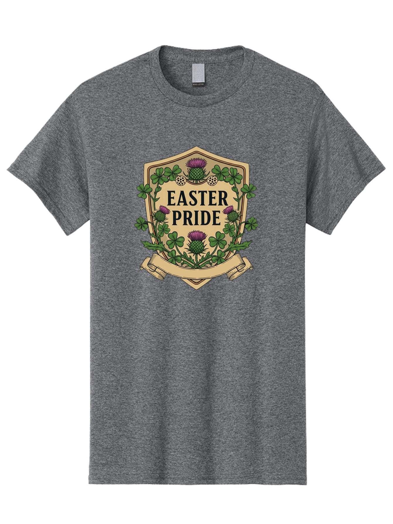 Easter-Pride Men'S Graphic Tee, 100% Cotton, Comfortable Casual Summer Wear, Machine Washable, Shamrocks, Purple Thistles, Easter Flowers, Floral Wreath, Vintage Badge, Easter Theme, Celtic Symbols, Festive Design, Spring Flowers Baa633 12