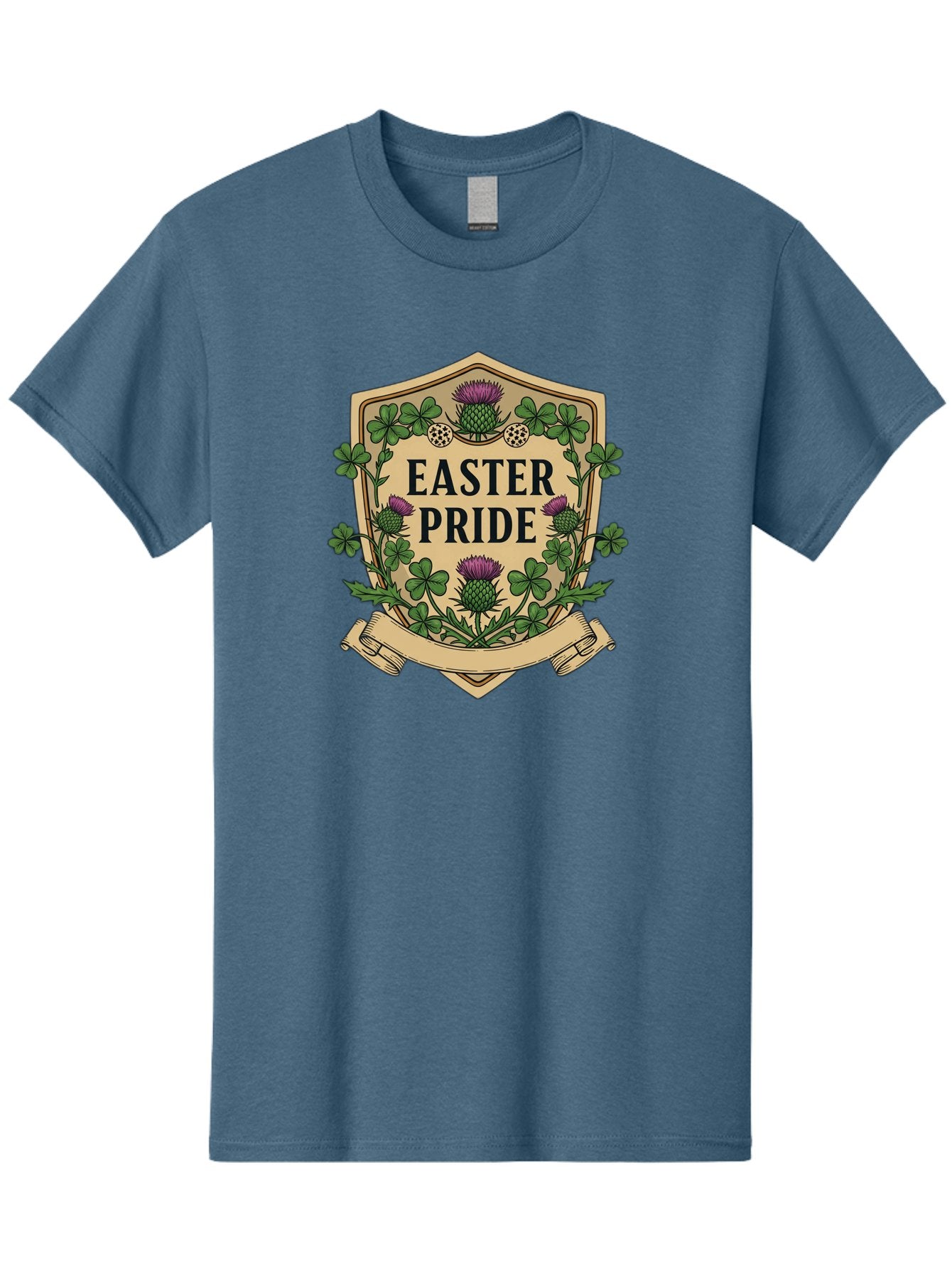Easter-Pride Men'S Graphic Tee, 100% Cotton, Comfortable Casual Summer Wear, Machine Washable, Shamrocks, Purple Thistles, Easter Flowers, Floral Wreath, Vintage Badge, Easter Theme, Celtic Symbols, Festive Design, Spring Flowers Baa633 11