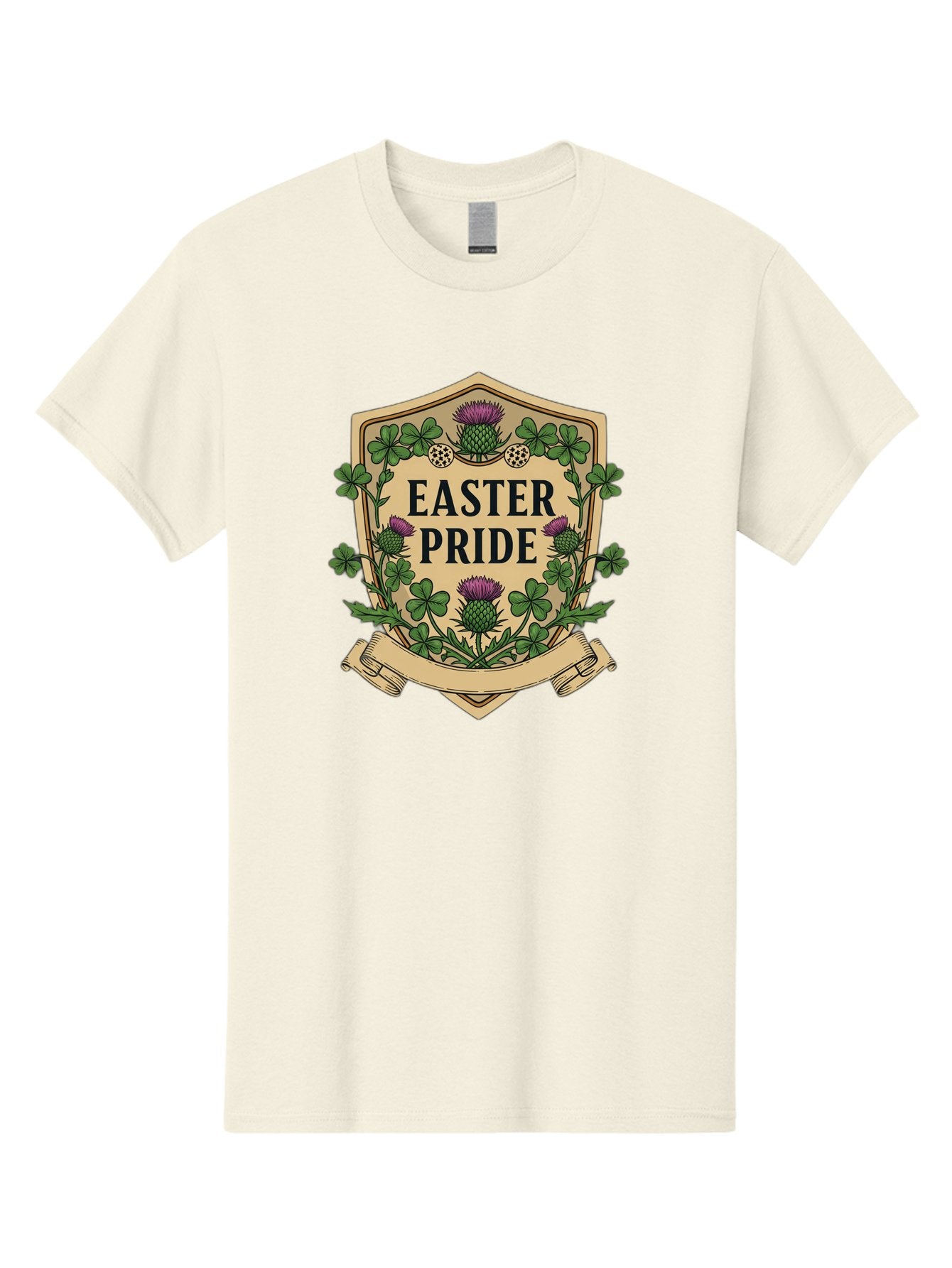 Easter-Pride Men'S Graphic Tee, 100% Cotton, Comfortable Casual Summer Wear, Machine Washable, Shamrocks, Purple Thistles, Easter Flowers, Floral Wreath, Vintage Badge, Easter Theme, Celtic Symbols, Festive Design, Spring Flowers Baa633 13