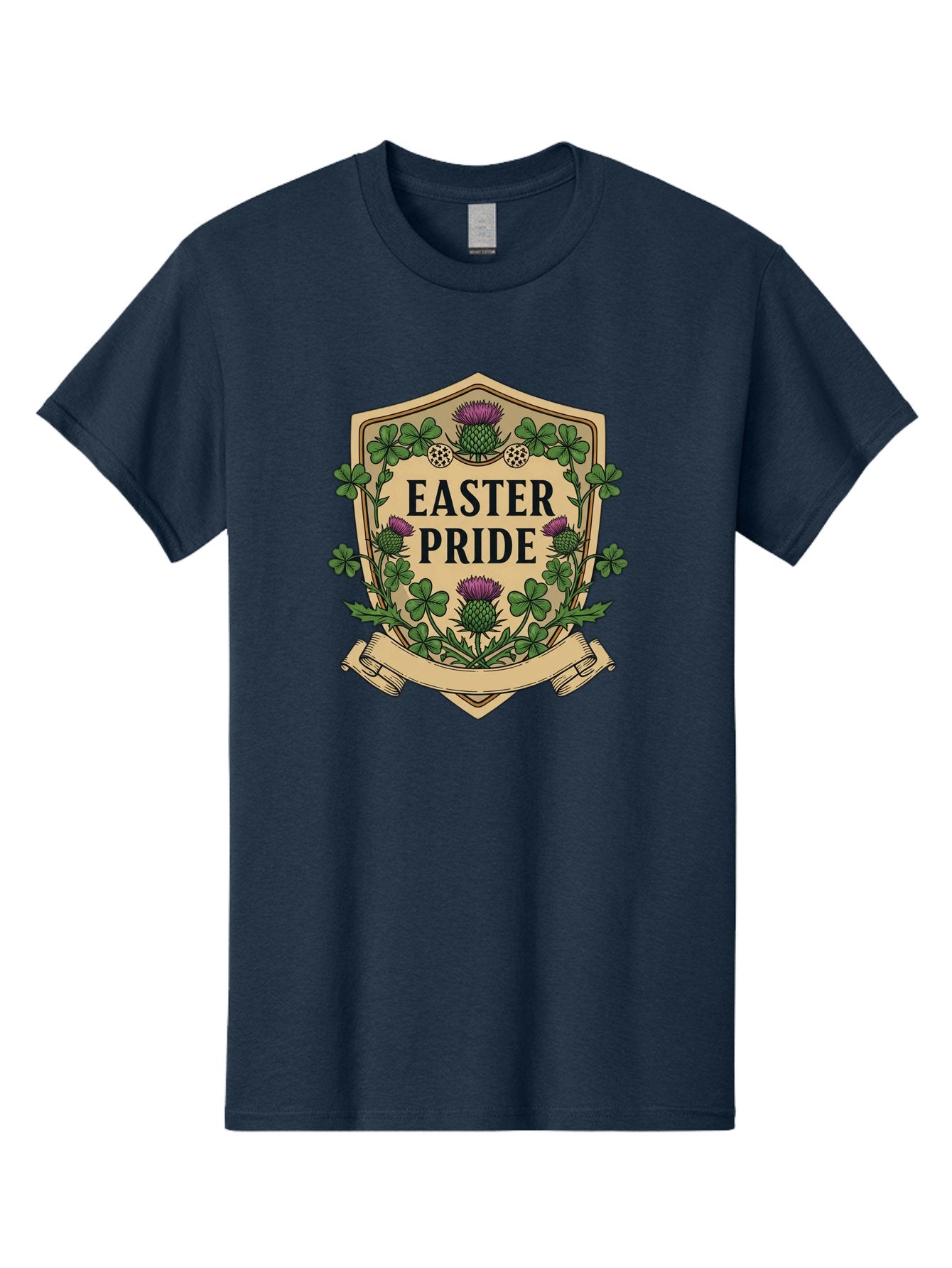 Easter-Pride Men'S Graphic Tee, 100% Cotton, Comfortable Casual Summer Wear, Machine Washable, Shamrocks, Purple Thistles, Easter Flowers, Floral Wreath, Vintage Badge, Easter Theme, Celtic Symbols, Festive Design, Spring Flowers Baa633 3