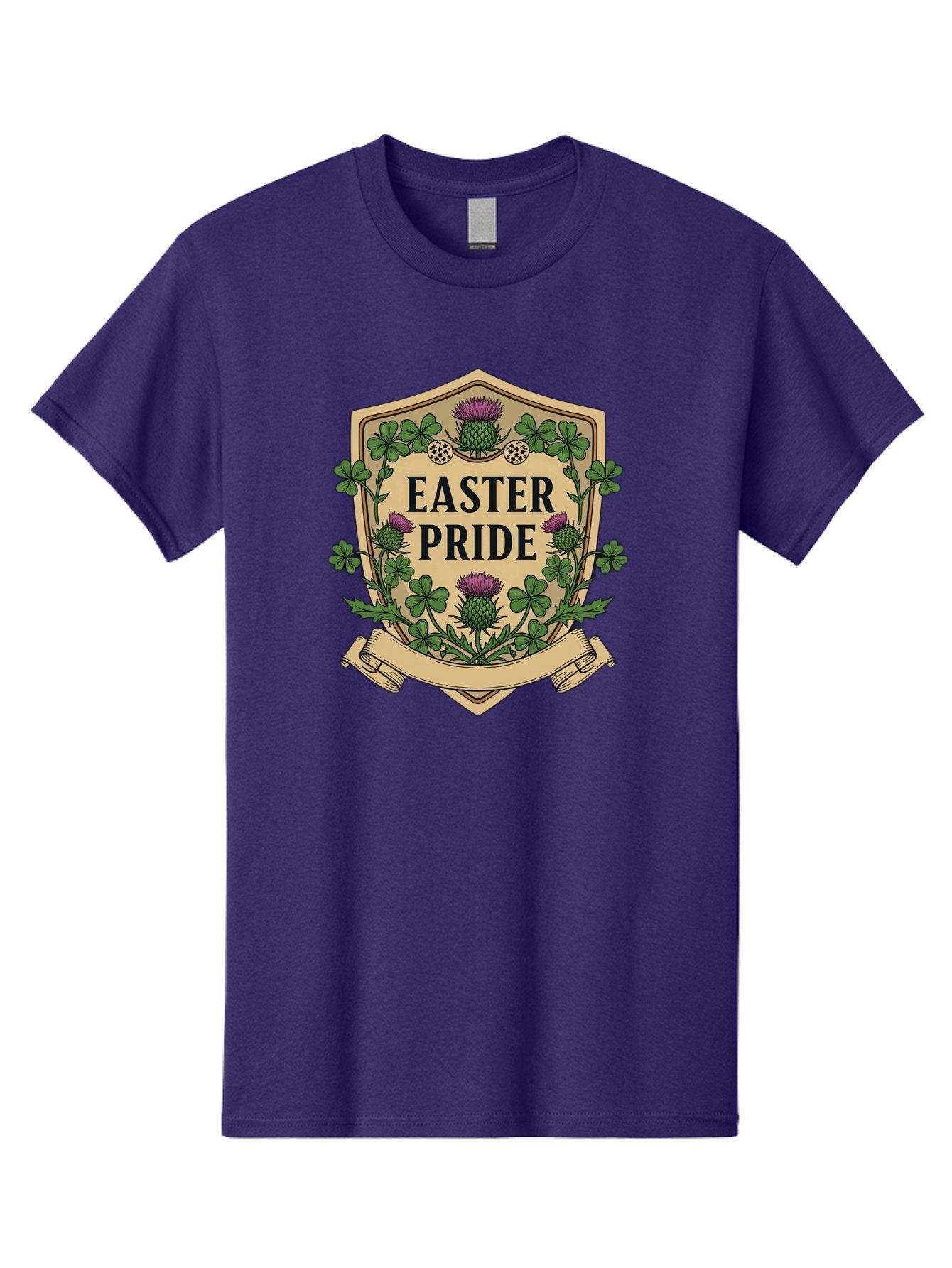 Easter-Pride Men'S Graphic Tee, 100% Cotton, Comfortable Casual Summer Wear, Machine Washable, Shamrocks, Purple Thistles, Easter Flowers, Floral Wreath, Vintage Badge, Easter Theme, Celtic Symbols, Festive Design, Spring Flowers Baa633 5