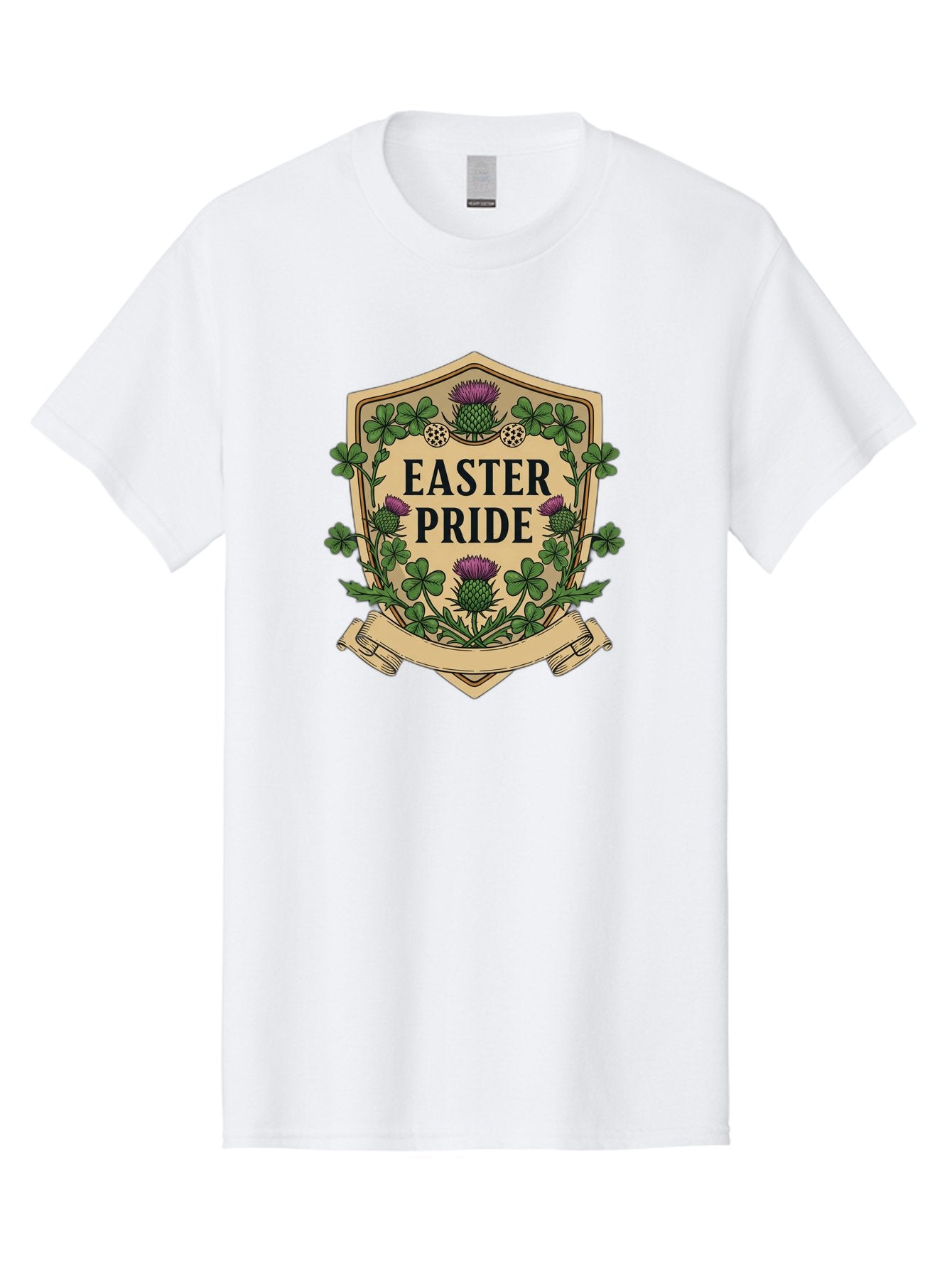 Easter-Pride Men'S Graphic Tee, 100% Cotton, Comfortable Casual Summer Wear, Machine Washable, Shamrocks, Purple Thistles, Easter Flowers, Floral Wreath, Vintage Badge, Easter Theme, Celtic Symbols, Festive Design, Spring Flowers Baa633