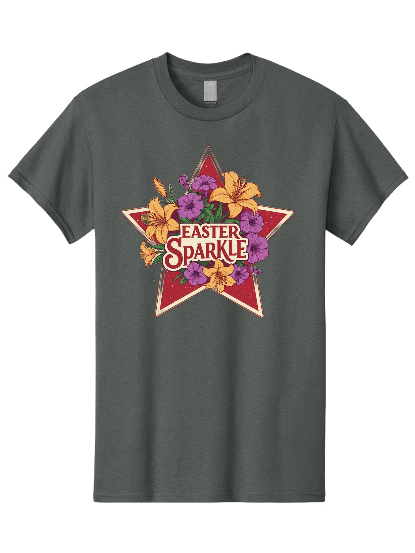 Easter-Sparkle Men'S Graphic Tee, 100% Cotton, Comfortable Casual Summer Wear, Machine Washable, Easter Sparkle, Yellow Lilies, Purple Flowers, Floral Arrangement, Red Star, Festive Design, Spring Celebration, Easter Decorations, Baa634 12