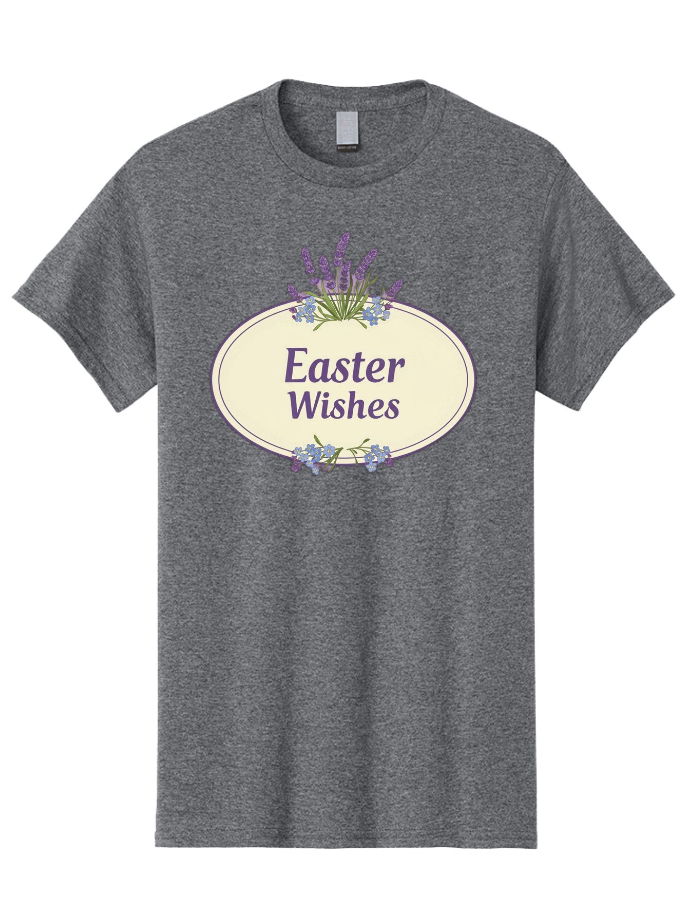 Easter-Wishes Men'S Graphic Tee, 100% Cotton, Comfortable Casual Summer Wear, Machine Washable, Easter Wishes, Easter Greeting Card, Spring Flowers, Floral Decoration, Purple Flowers, Lavender, Easter Message, Holiday Card, Festive Design, Baa635