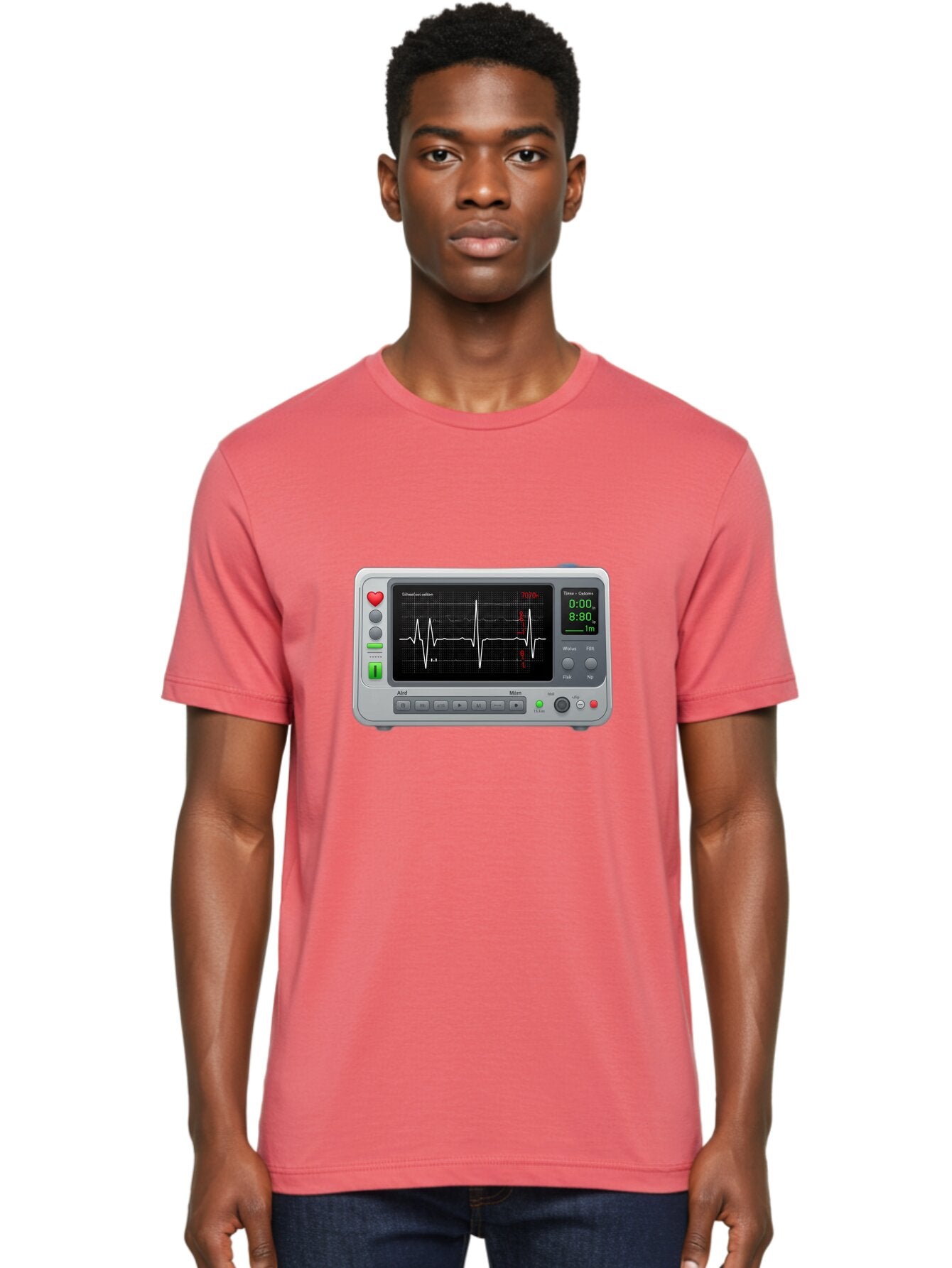 Ecg-Monitor Men'S Graphic Tee, 100% Cotton, Comfortable Casual Summer Wear, Machine Washable, Electrocardiogram Machine, Heart Rate Monitor, Medical Device, Cardiac Rhythm, Bpm Display, Health Technology, Patient Monitoring, Baa636 23
