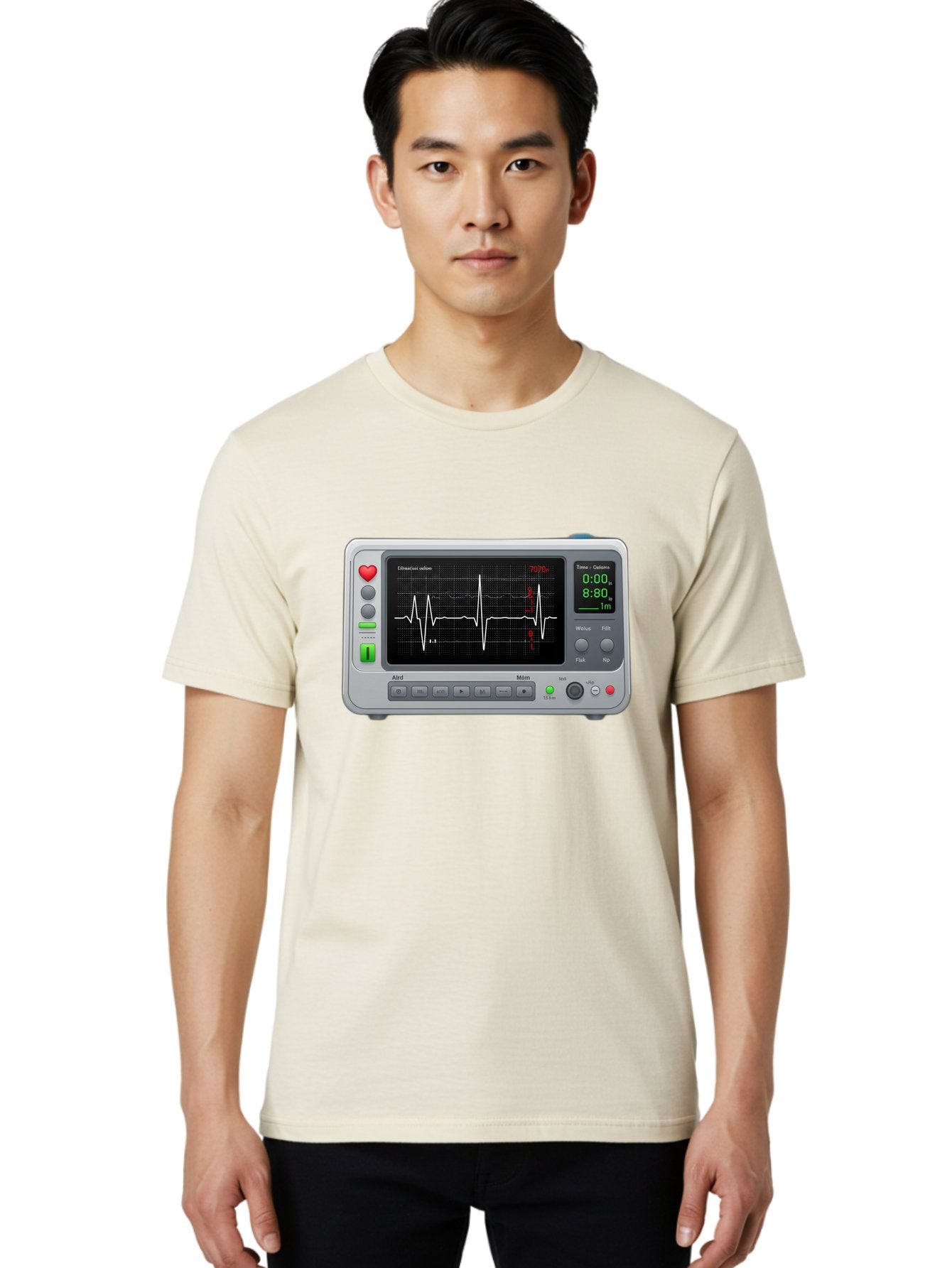 Ecg-Monitor Men'S Graphic Tee, 100% Cotton, Comfortable Casual Summer Wear, Machine Washable, Electrocardiogram Machine, Heart Rate Monitor, Medical Device, Cardiac Rhythm, Bpm Display, Health Technology, Patient Monitoring, Baa636 21