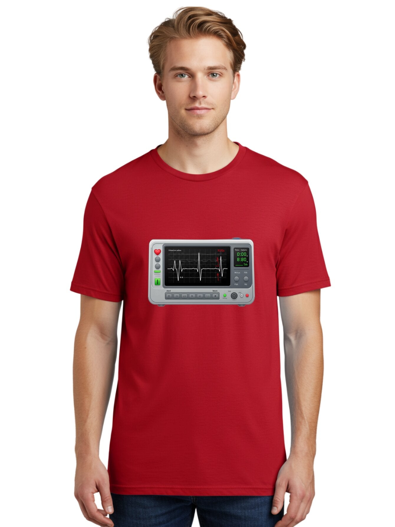 Ecg-Monitor Men'S Graphic Tee, 100% Cotton, Comfortable Casual Summer Wear, Machine Washable, Electrocardiogram Machine, Heart Rate Monitor, Medical Device, Cardiac Rhythm, Bpm Display, Health Technology, Patient Monitoring, Baa636 17
