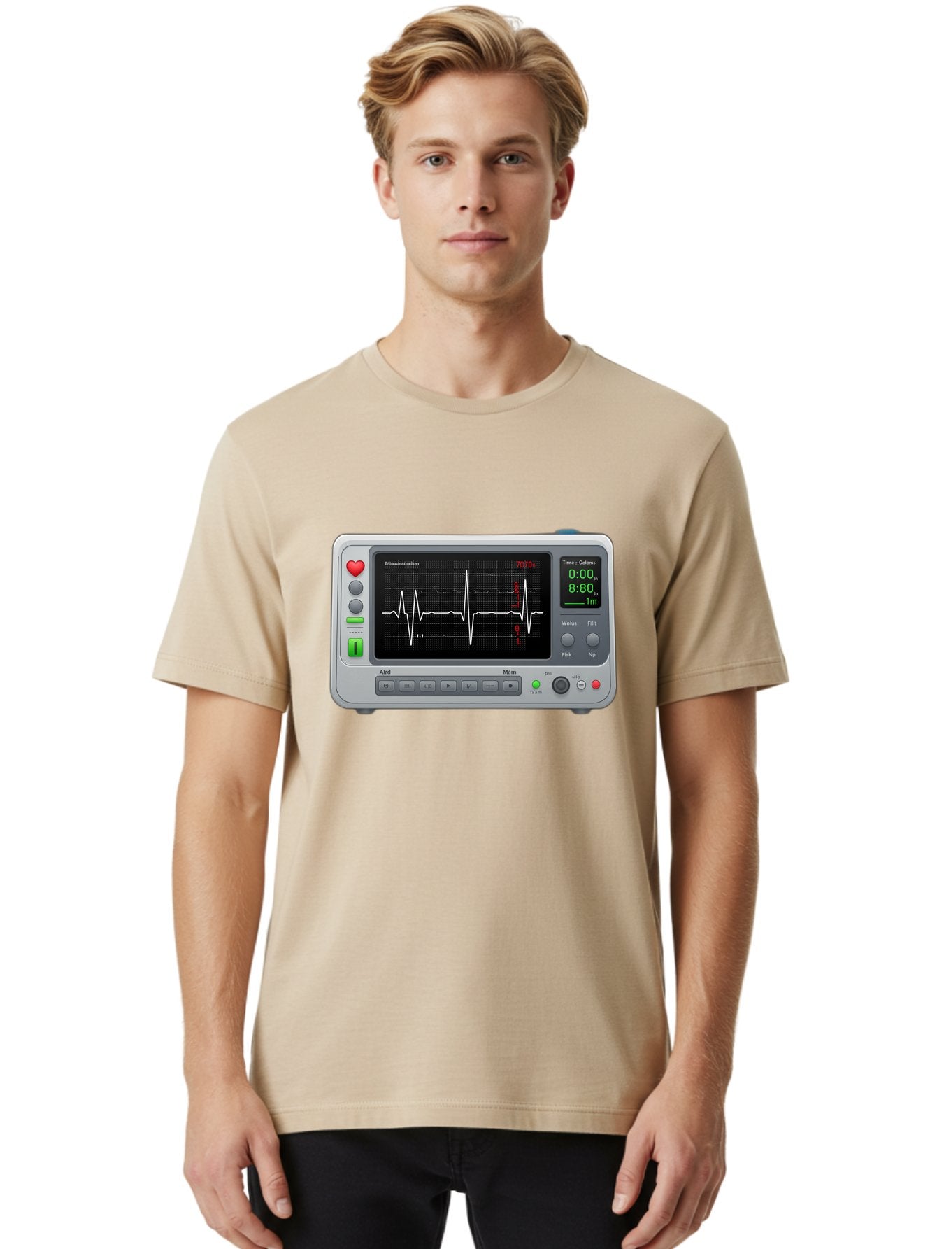 Ecg-Monitor Men'S Graphic Tee, 100% Cotton, Comfortable Casual Summer Wear, Machine Washable, Electrocardiogram Machine, Heart Rate Monitor, Medical Device, Cardiac Rhythm, Bpm Display, Health Technology, Patient Monitoring, Baa636 22