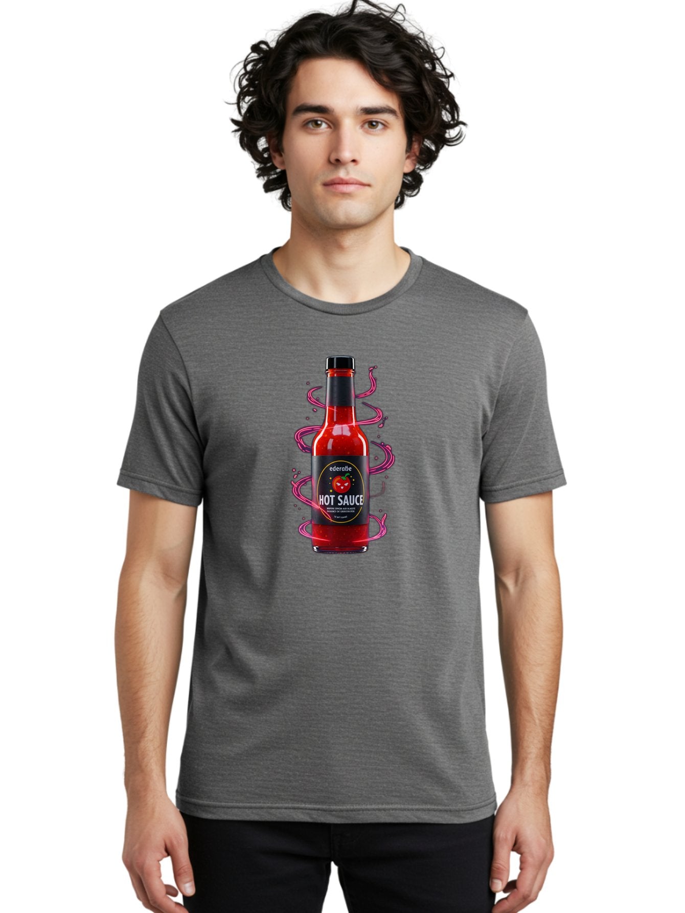 Ederatie-Hot-Sauce Men'S Graphic Tee, 100% Cotton, Comfortable Casual Summer Wear, Machine Washable, Hot Sauce Bottle, Spicy Condiment, Ederie Hot Sauce, Chili Pepper Sauce, Red Sauce, Fiery Flavor, Gourmet Hot Sauce, Sauce Packaging Baa637 18