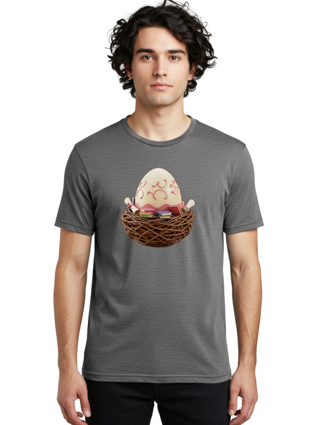Education-Egg Men'S Graphic Tee, 100% Cotton, Comfortable Casual Summer Wear, Machine Washable, Egg With School Supplies, School Books, Pencils, Education Concept, Learning Materials, Creative Idea, Studying, Academic Resources, Baa638 17