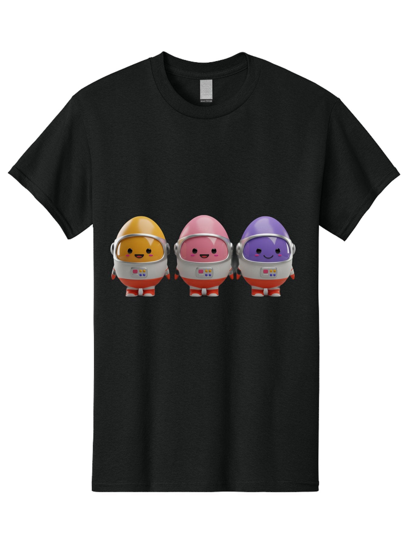 Egg-Astronauts Men'S Graphic Tee, 100% Cotton, Comfortable Casual Summer Wear, Machine Washable, Cartoon Eggs, Space Astronauts, Colorful Characters, Happy Faces, Silver Helmets, Red Boots, Futuristic Design, Playful Illustration, Cute Robots, Baa639 5