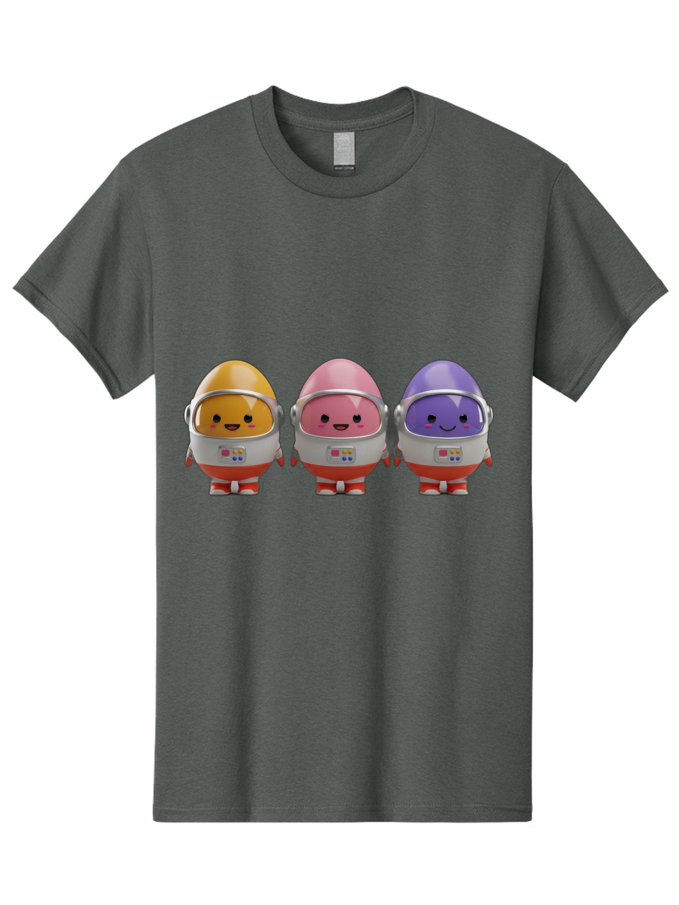 Egg-Astronauts Men'S Graphic Tee, 100% Cotton, Comfortable Casual Summer Wear, Machine Washable, Cartoon Eggs, Space Astronauts, Colorful Characters, Happy Faces, Silver Helmets, Red Boots, Futuristic Design, Playful Illustration, Cute Robots, Baa639 10