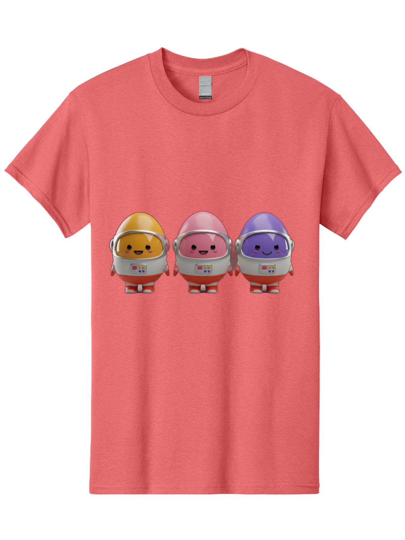 Egg-Astronauts Men'S Graphic Tee, 100% Cotton, Comfortable Casual Summer Wear, Machine Washable, Cartoon Eggs, Space Astronauts, Colorful Characters, Happy Faces, Silver Helmets, Red Boots, Futuristic Design, Playful Illustration, Cute Robots, Baa639 3