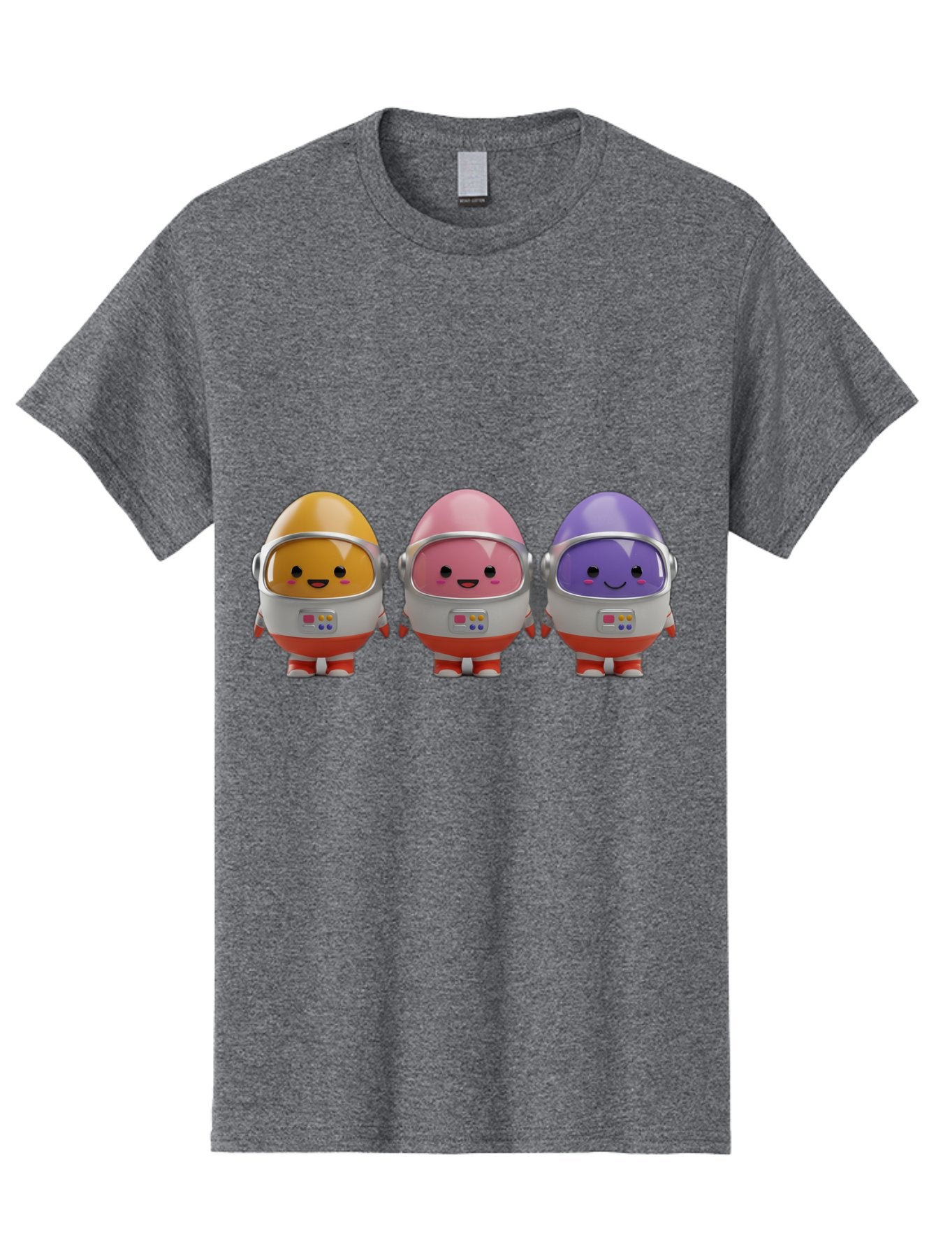 Egg-Astronauts Men'S Graphic Tee, 100% Cotton, Comfortable Casual Summer Wear, Machine Washable, Cartoon Eggs, Space Astronauts, Colorful Characters, Happy Faces, Silver Helmets, Red Boots, Futuristic Design, Playful Illustration, Cute Robots, Baa639 14