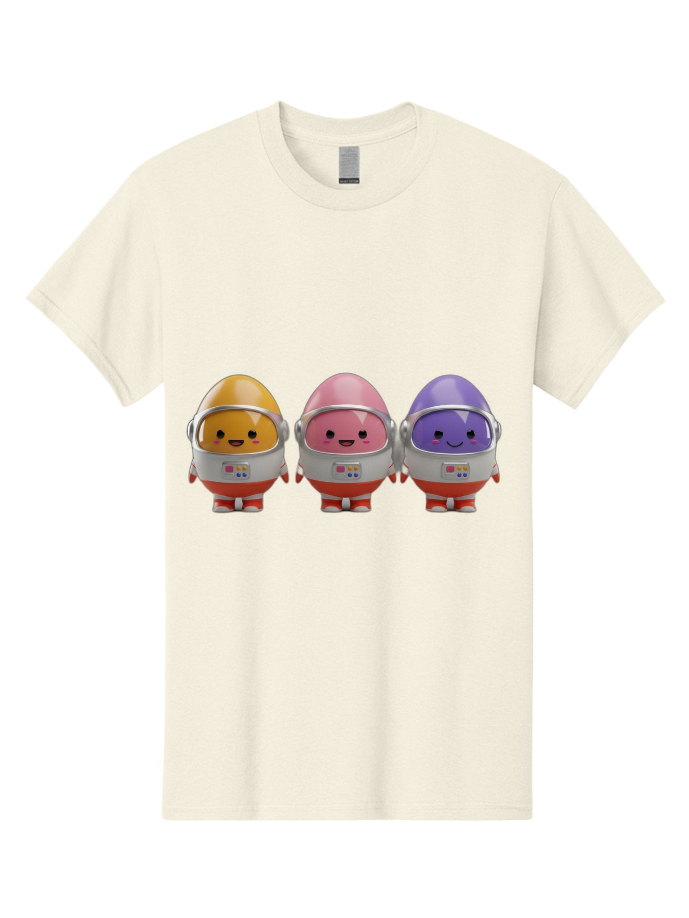 Egg-Astronauts Men'S Graphic Tee, 100% Cotton, Comfortable Casual Summer Wear, Machine Washable, Cartoon Eggs, Space Astronauts, Colorful Characters, Happy Faces, Silver Helmets, Red Boots, Futuristic Design, Playful Illustration, Cute Robots, Baa639 6