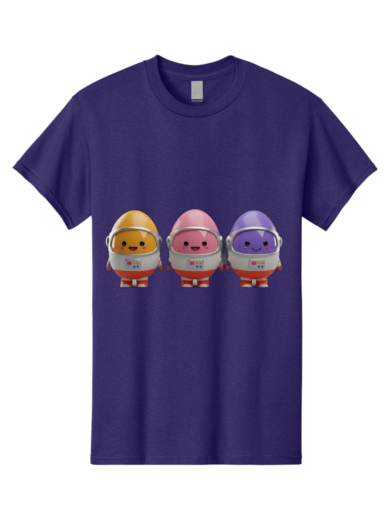 Egg-Astronauts Men'S Graphic Tee, 100% Cotton, Comfortable Casual Summer Wear, Machine Washable, Cartoon Eggs, Space Astronauts, Colorful Characters, Happy Faces, Silver Helmets, Red Boots, Futuristic Design, Playful Illustration, Cute Robots, Baa639 13