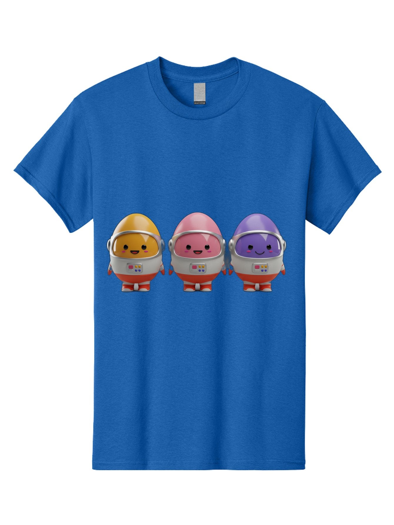 Egg-Astronauts Men'S Graphic Tee, 100% Cotton, Comfortable Casual Summer Wear, Machine Washable, Cartoon Eggs, Space Astronauts, Colorful Characters, Happy Faces, Silver Helmets, Red Boots, Futuristic Design, Playful Illustration, Cute Robots, Baa639 9