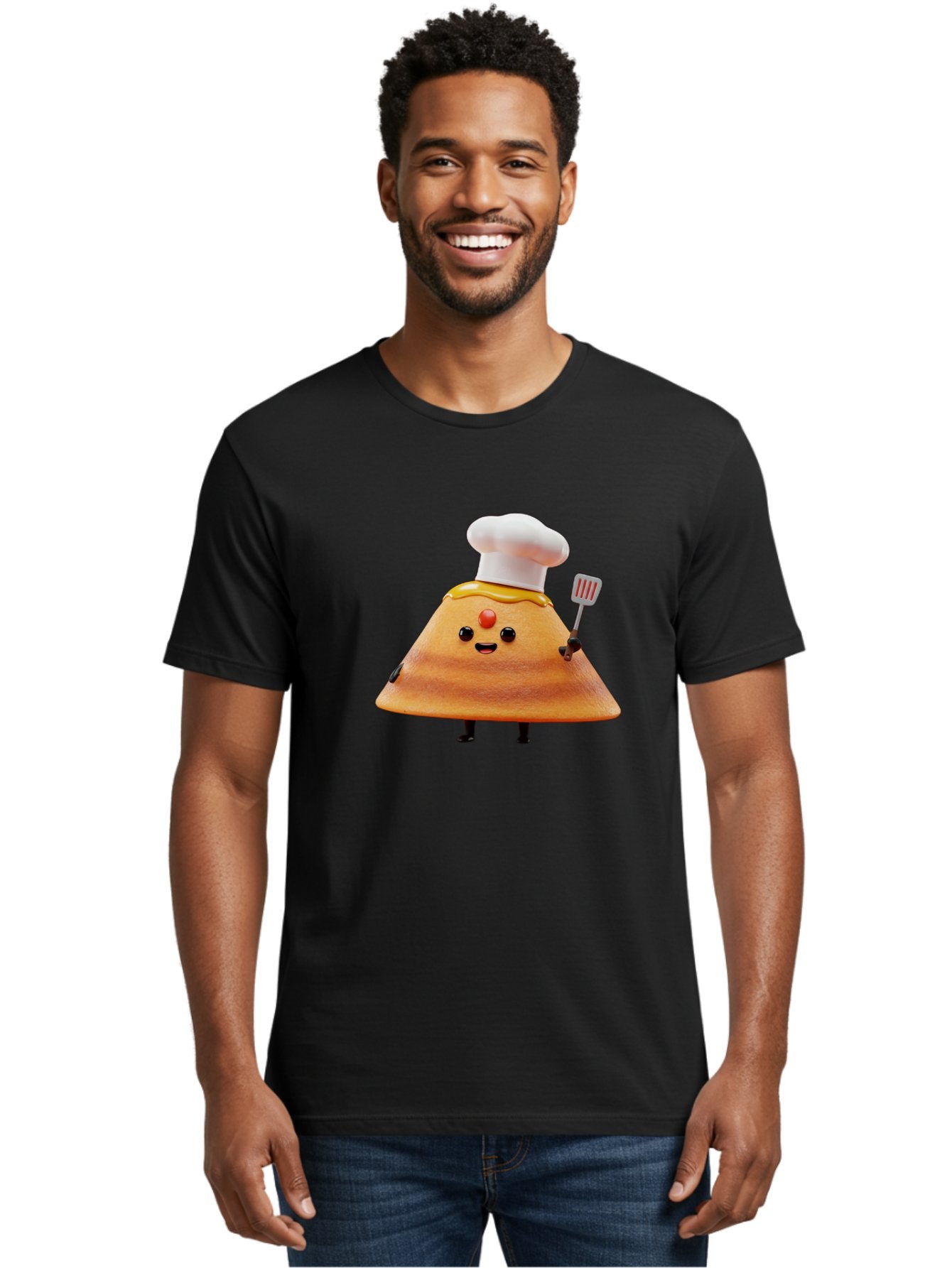 Egg-Character Men'S Graphic Tee, 100% Cotton, Comfortable Casual Summer Wear, Machine Washable, Fried Egg Cartoon Character, Chef Hat, Spatula, Cooking Utensils, Cute Face, Smiling Egg, Black Legs, Kitchen Illustration, Foodie Graphics, Baa640 19