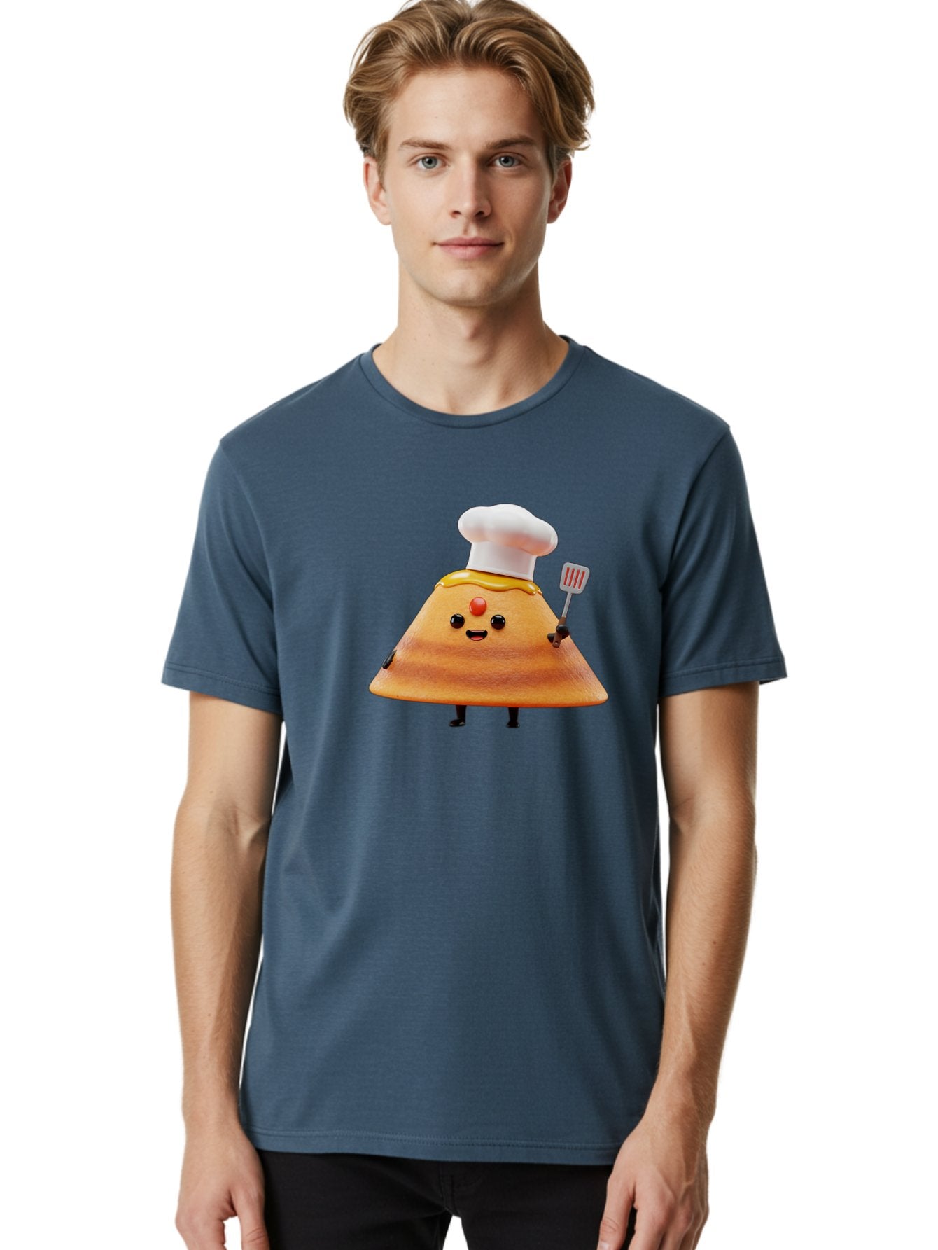 Egg-Character Men'S Graphic Tee, 100% Cotton, Comfortable Casual Summer Wear, Machine Washable, Fried Egg Cartoon Character, Chef Hat, Spatula, Cooking Utensils, Cute Face, Smiling Egg, Black Legs, Kitchen Illustration, Foodie Graphics, Baa640 23