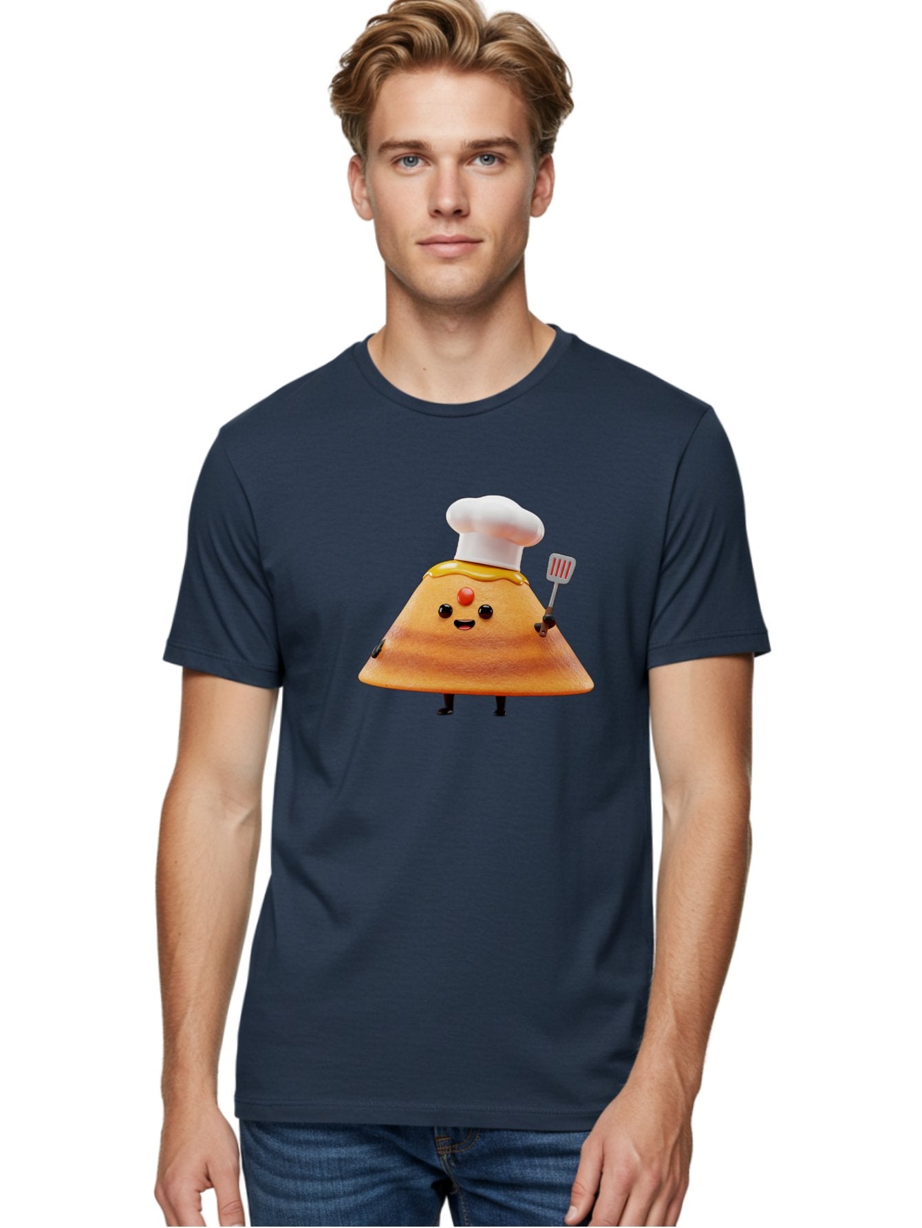 Egg-Character Men'S Graphic Tee, 100% Cotton, Comfortable Casual Summer Wear, Machine Washable, Fried Egg Cartoon Character, Chef Hat, Spatula, Cooking Utensils, Cute Face, Smiling Egg, Black Legs, Kitchen Illustration, Foodie Graphics, Baa640 26