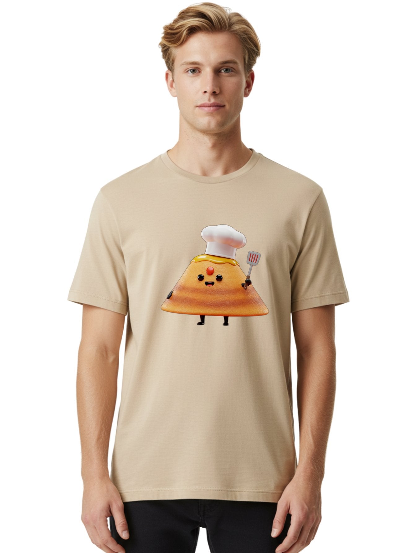 Egg-Character Men'S Graphic Tee, 100% Cotton, Comfortable Casual Summer Wear, Machine Washable, Fried Egg Cartoon Character, Chef Hat, Spatula, Cooking Utensils, Cute Face, Smiling Egg, Black Legs, Kitchen Illustration, Foodie Graphics, Baa640 21